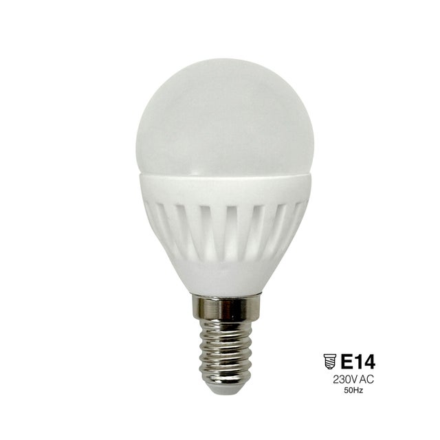 Bombilla LED E14 forma esférica 1000 lúmenes 10W color de la luz blanco frío 6000K CRI 89-80 luz natural y fiel clase energética F