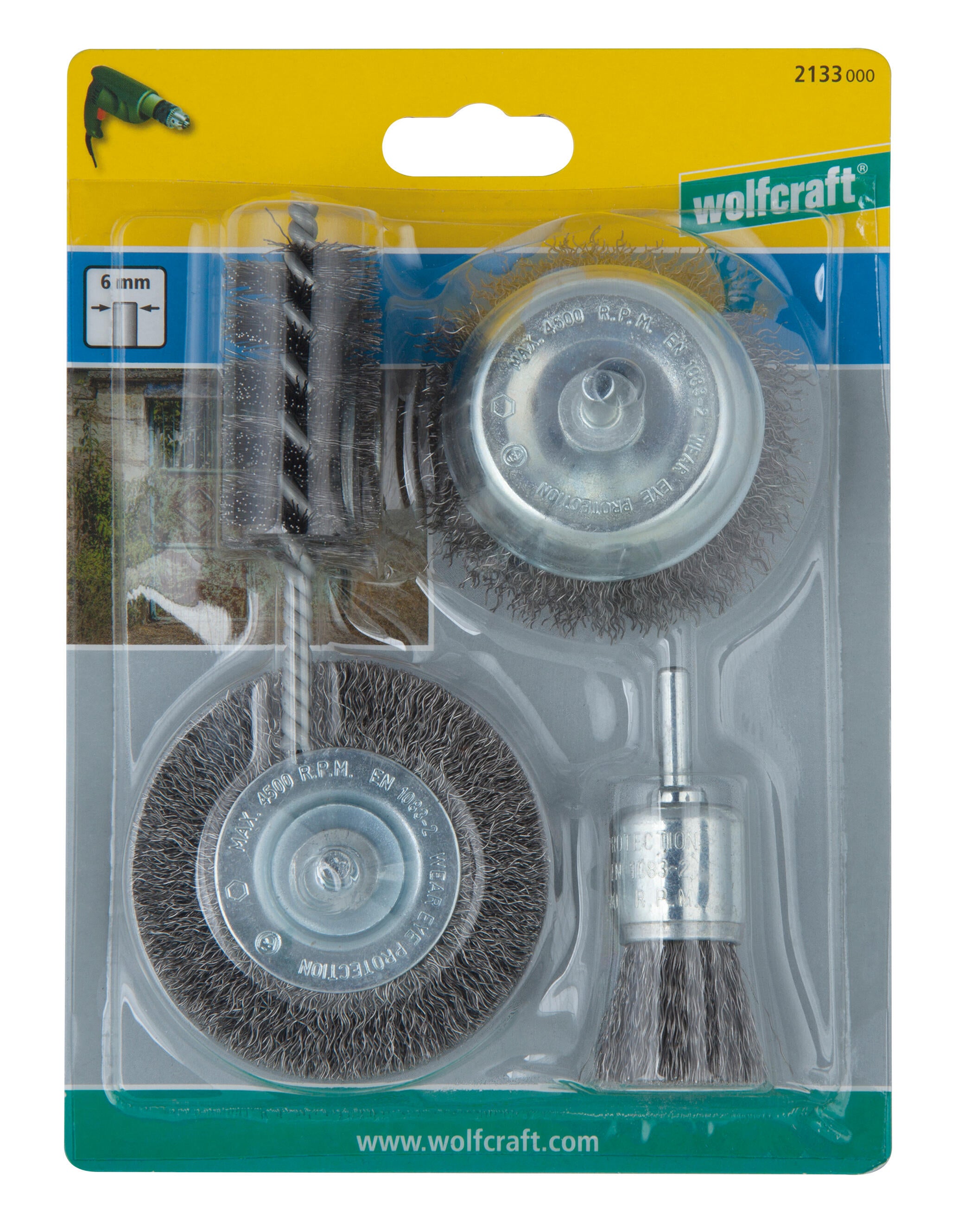 Lot de 4 brosses acier pour perceuse, élimination rouille et peinture WOLFCRAFT - 7