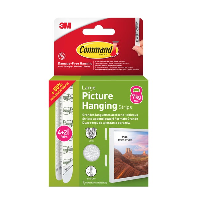 6 paires de languettes adhésives blanc de fixation de tableaux 7kg max COMMAND