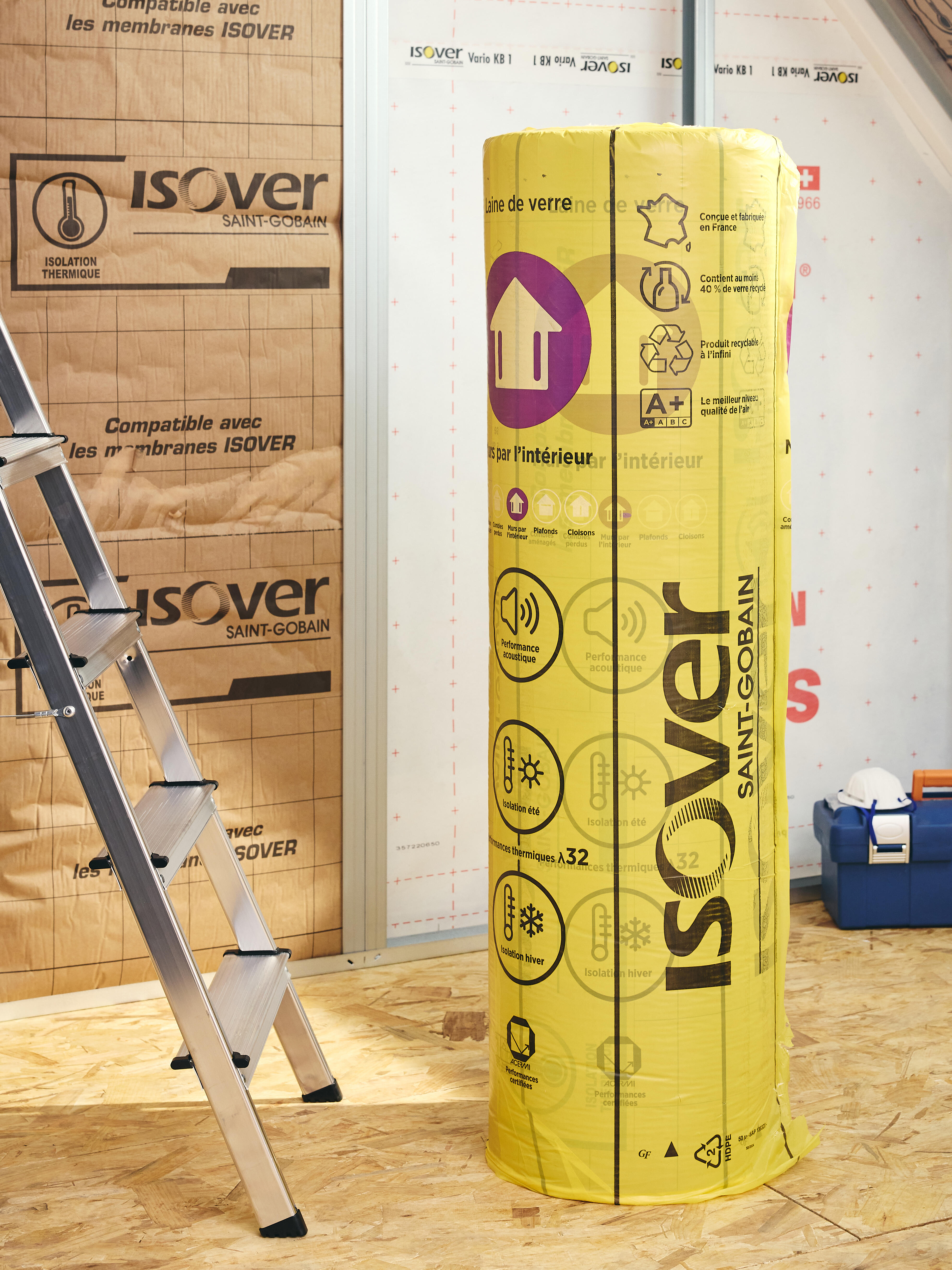 Rouleau laine de verre mur ISOVER 032 kraft, Ep.100mm, 2.7x1.2m, R3.15 - 5