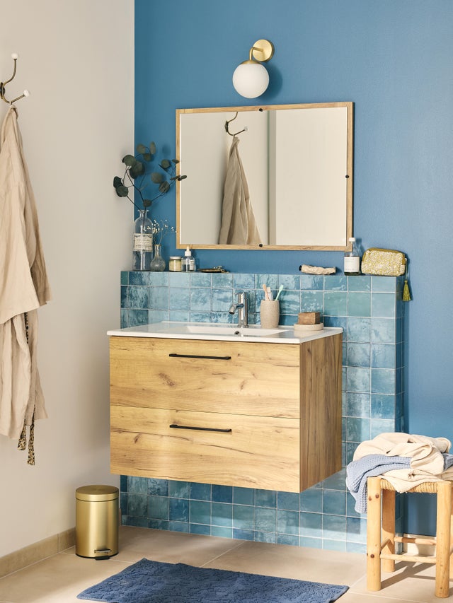 Meuble simple vasque, 2t l.80 x H.55 x P.45 cm, effet chêne, Serena