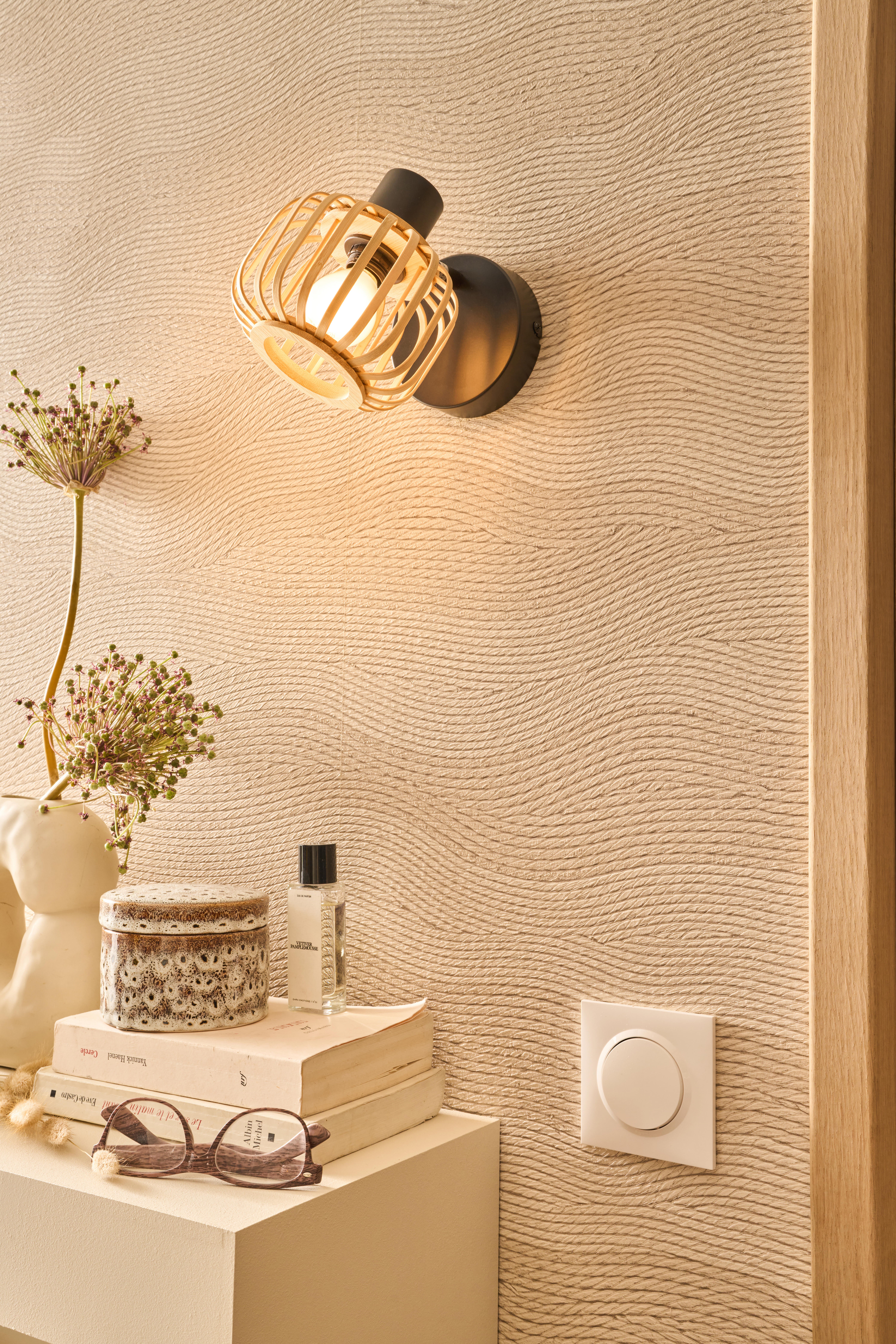 Foco decorativo INSPIRE PECAN E14 1 LÂMPADA METAL MATE PRETO/BAMBU - 3