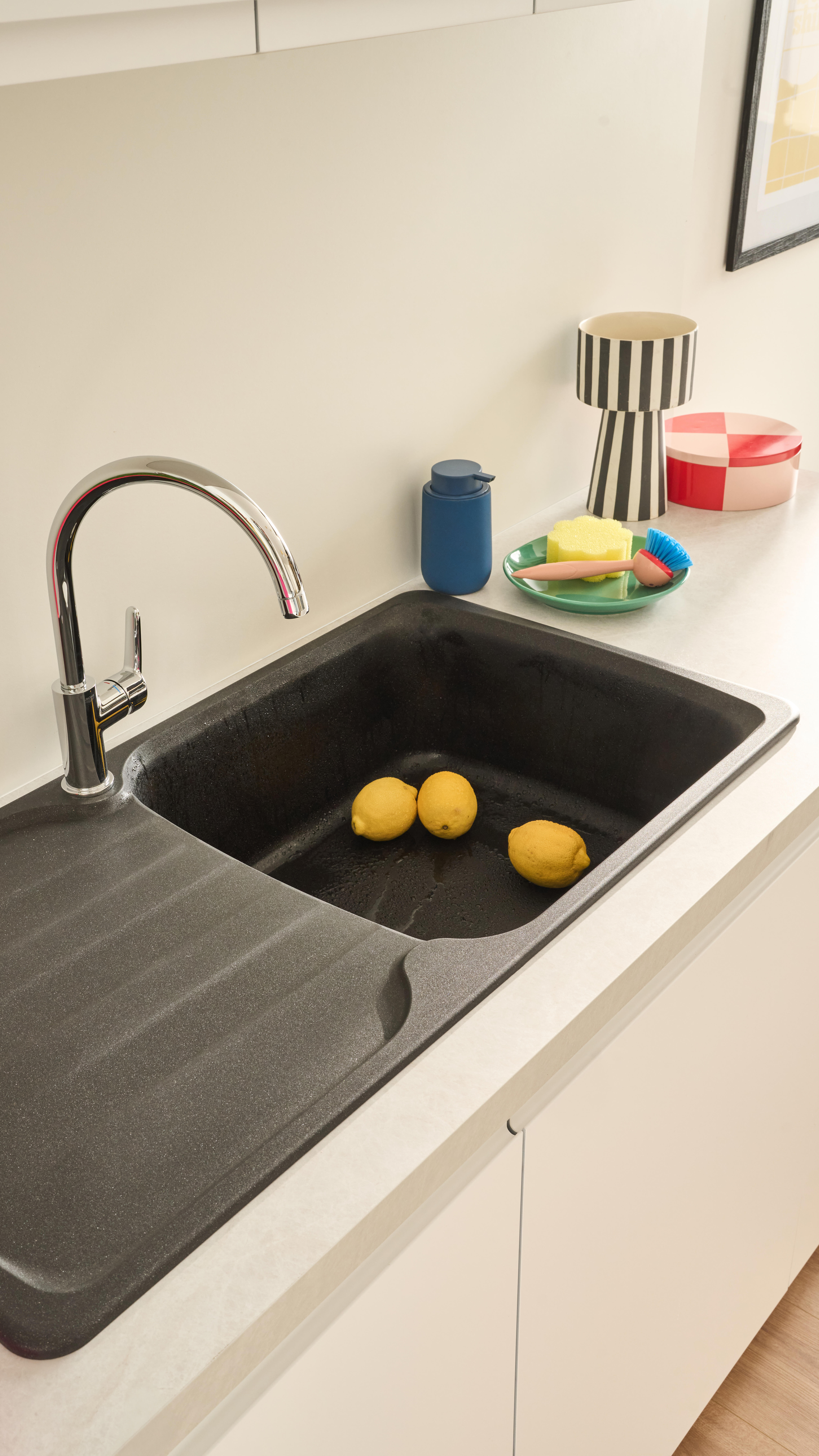 Evier 1 Grand bac 1 égouttoir, Granit et Résine AZUR Noir - 2