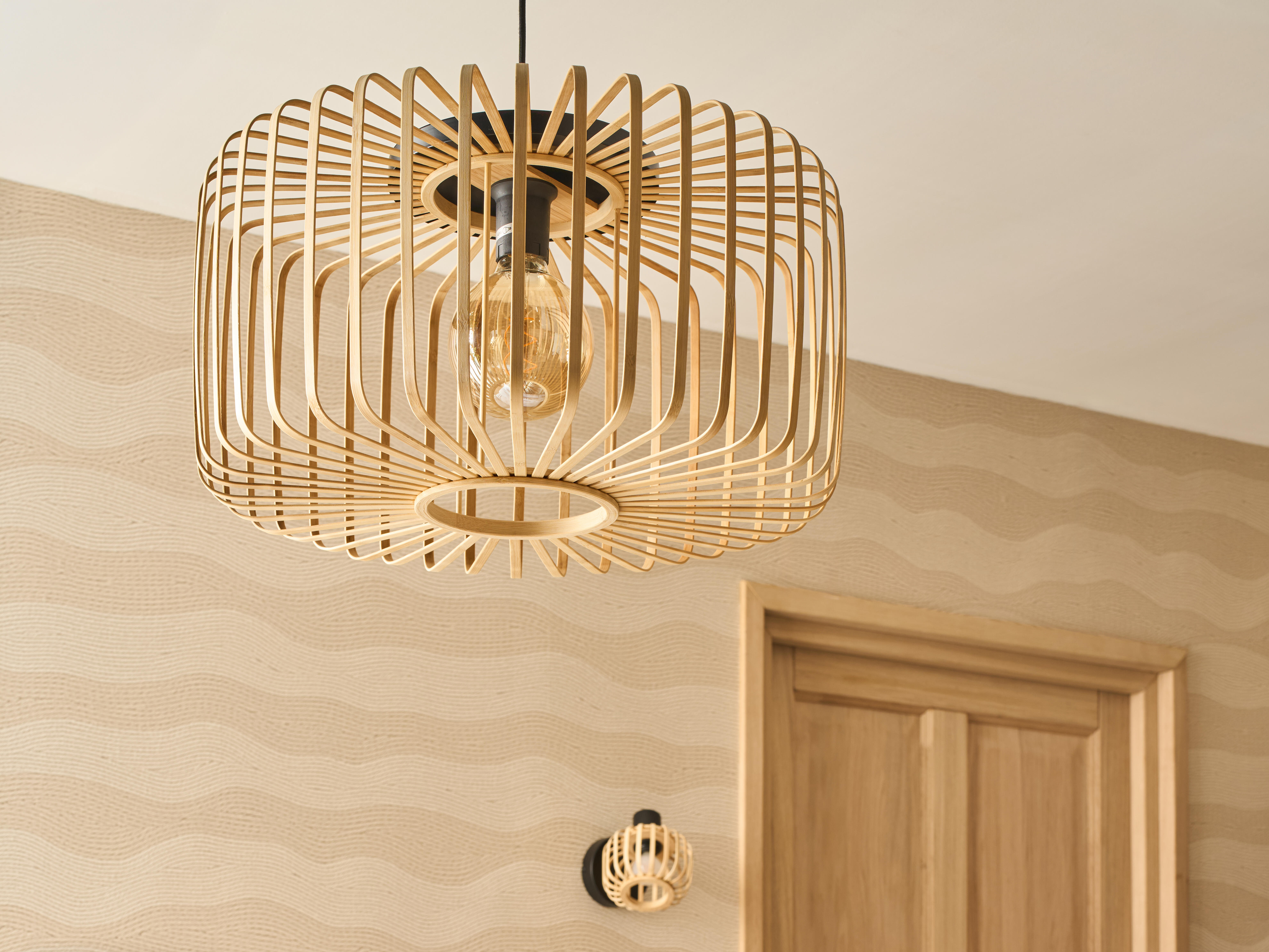 Candeeiro de teto suspenso PECAN E27 1 luz bamboo D55cm Inspire - 17