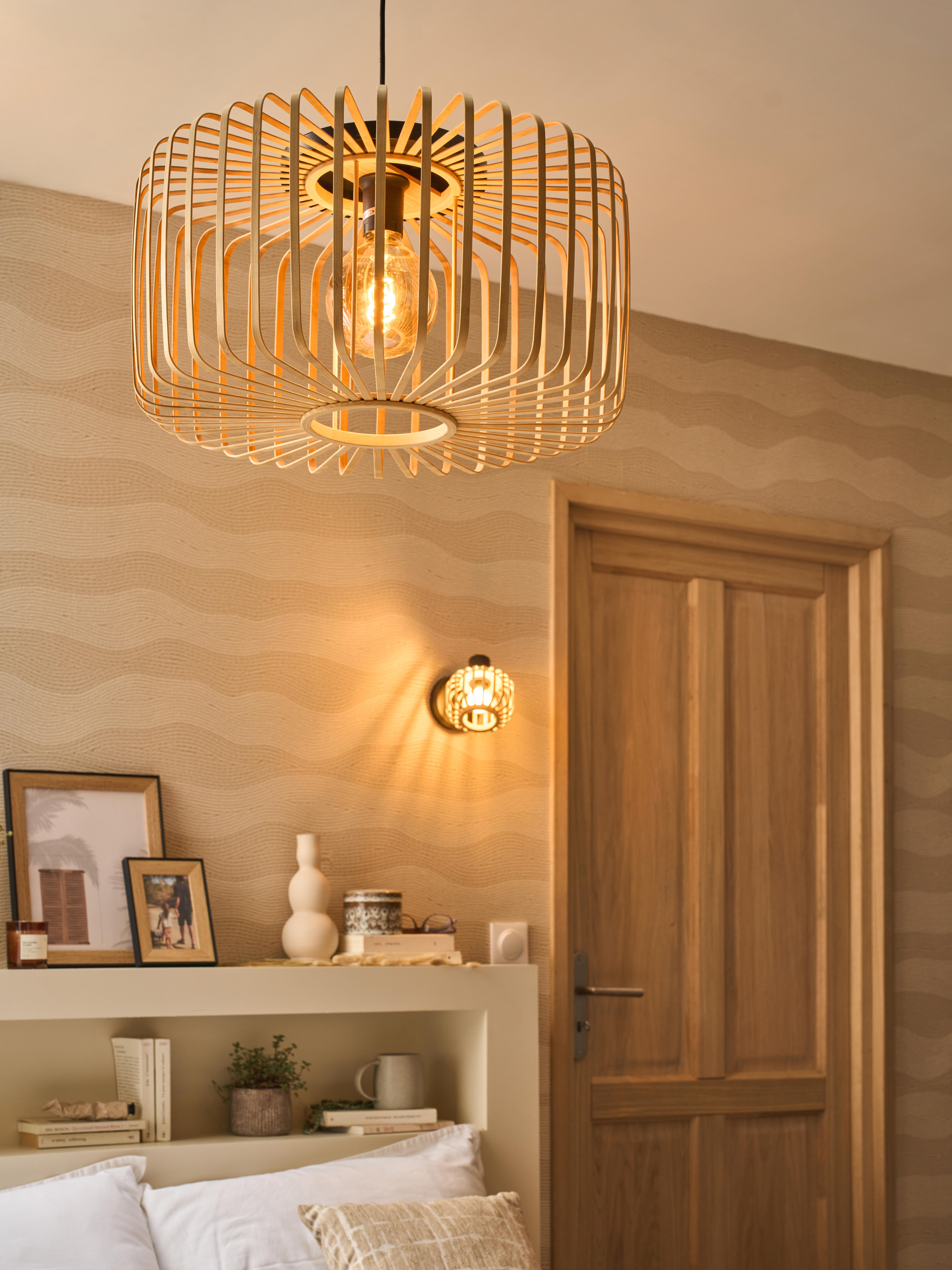Candeeiro de teto suspenso PECAN E27 1 luz bamboo D55cm Inspire - 16