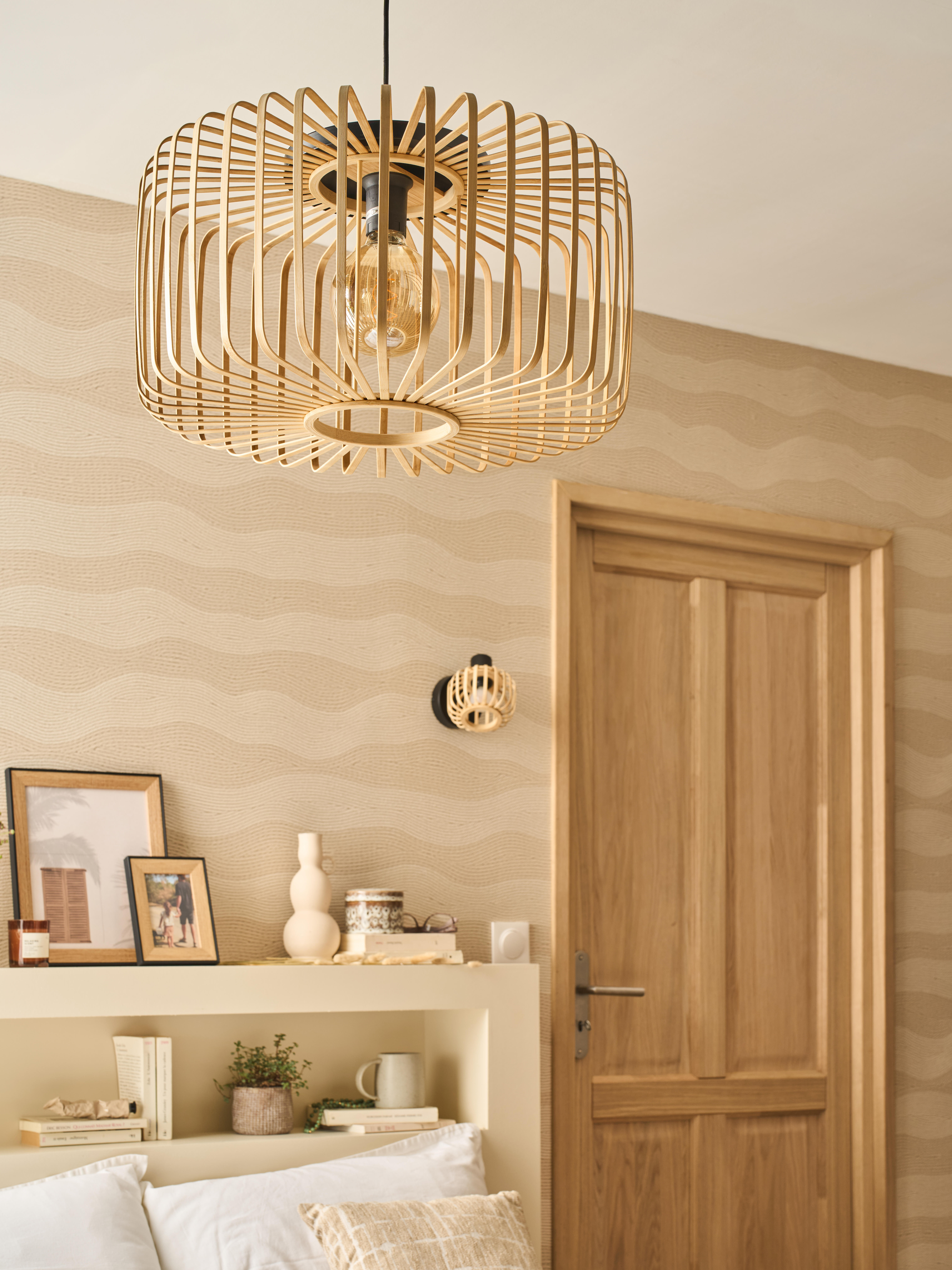 Candeeiro de teto suspenso PECAN E27 1 luz bamboo D55cm Inspire - 14