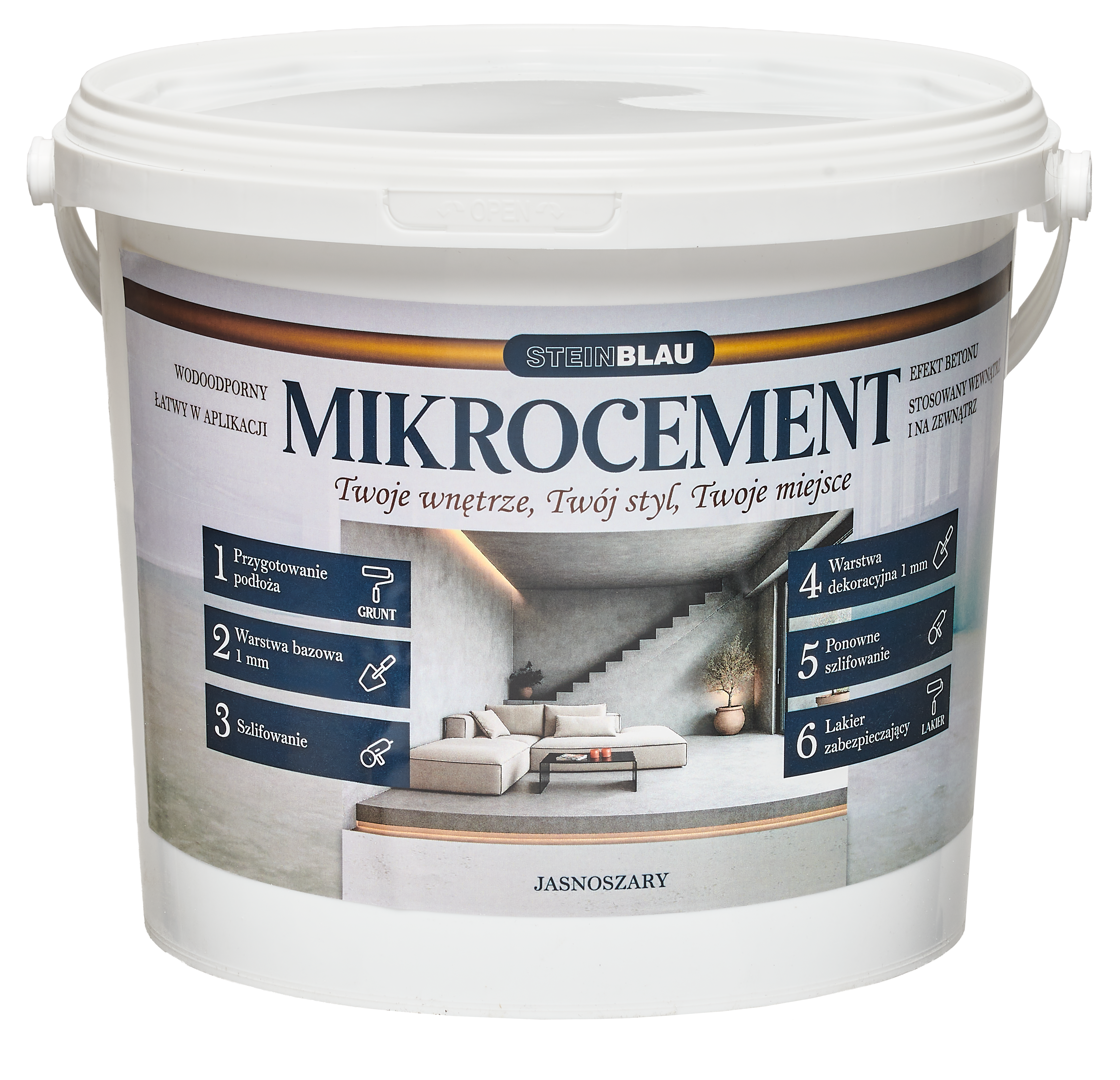 Mikrocement dekoracyjny satynowy jasny szary 5 kg