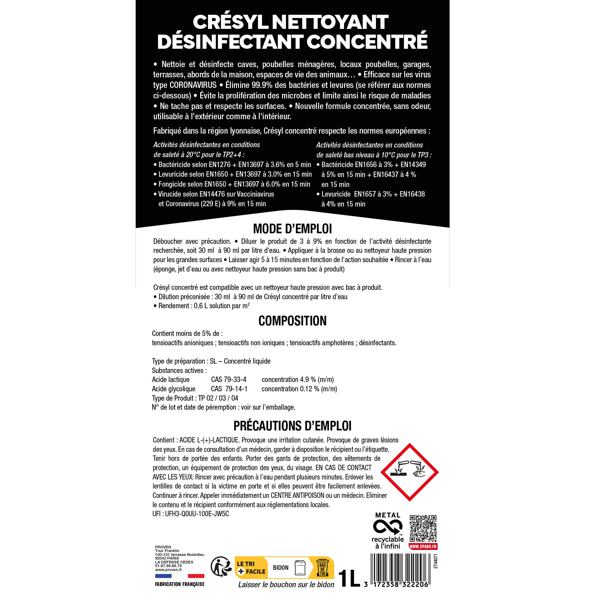 Désinfectant bactéricide et fongicide 1 L - CRESYL - 7