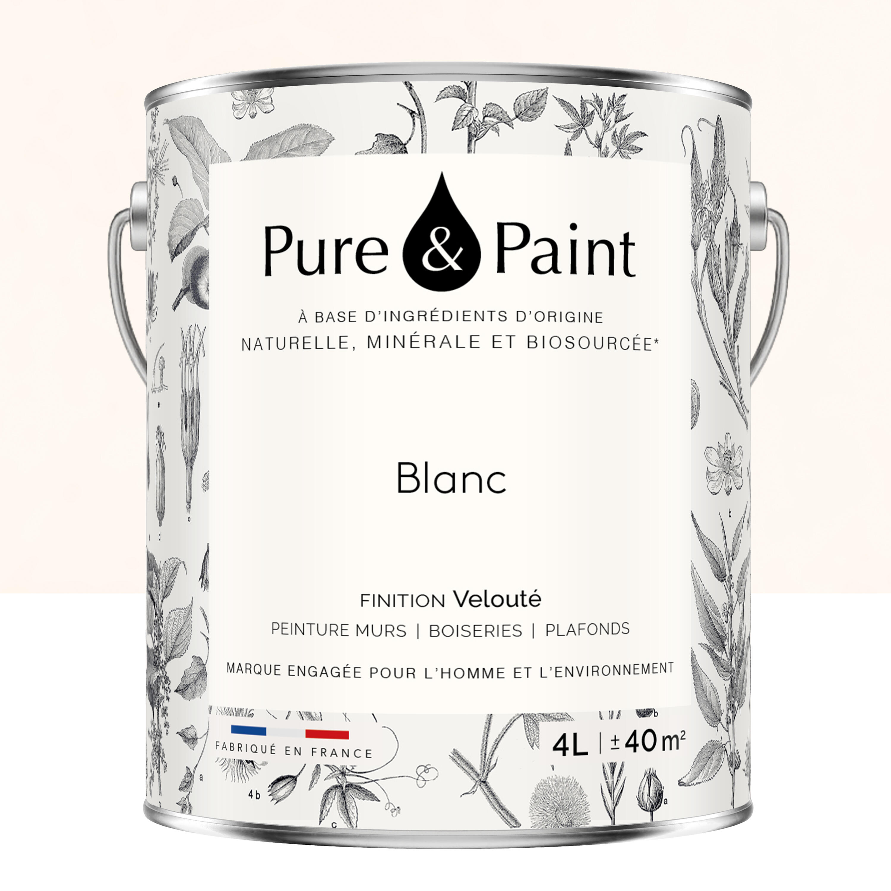 Peinture mur, boiserie blanc velours PURE & PAINT , 4L