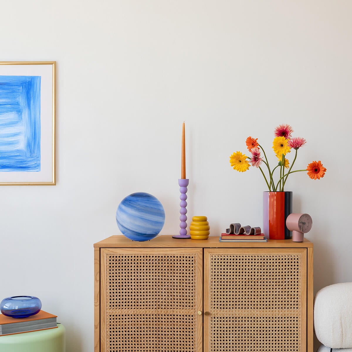 Lampe E27 ASTROLIS, verre, bleu, H. 25cm - 2