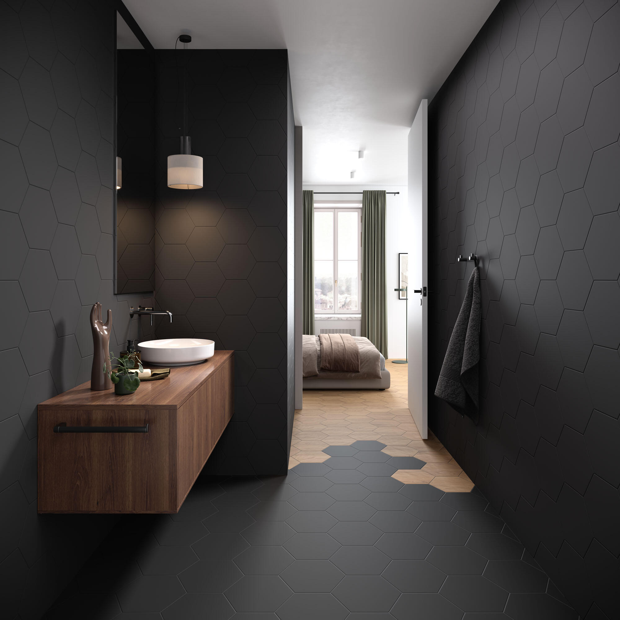 Carrelage sol intérieur noir mat matière hexagone l.27 x L.27 cm 1,18M2 - 3