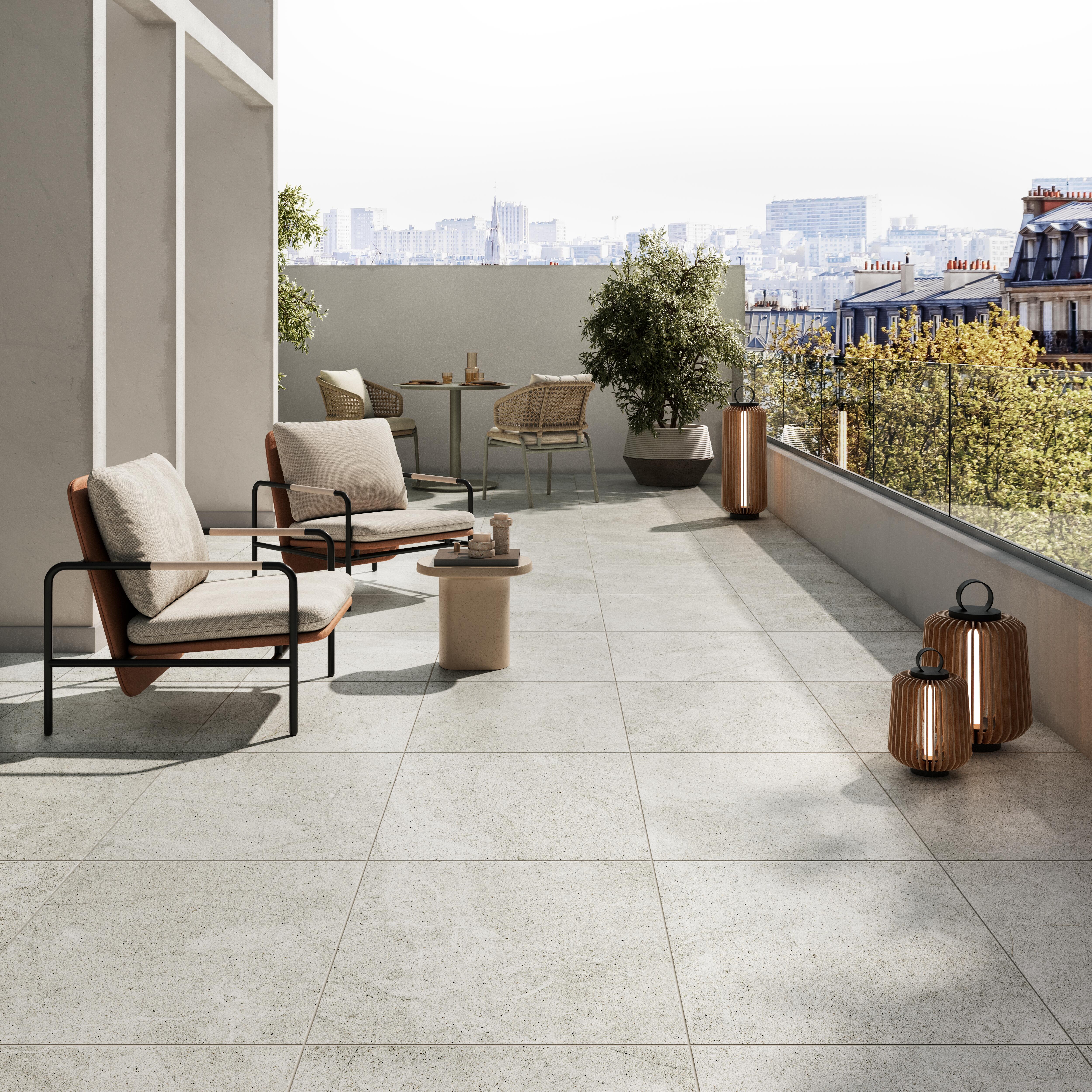 Carrelage sol extérieur Shape effet pierre blanc Shape l.61.5 x L.61.5 cm 1,51M2