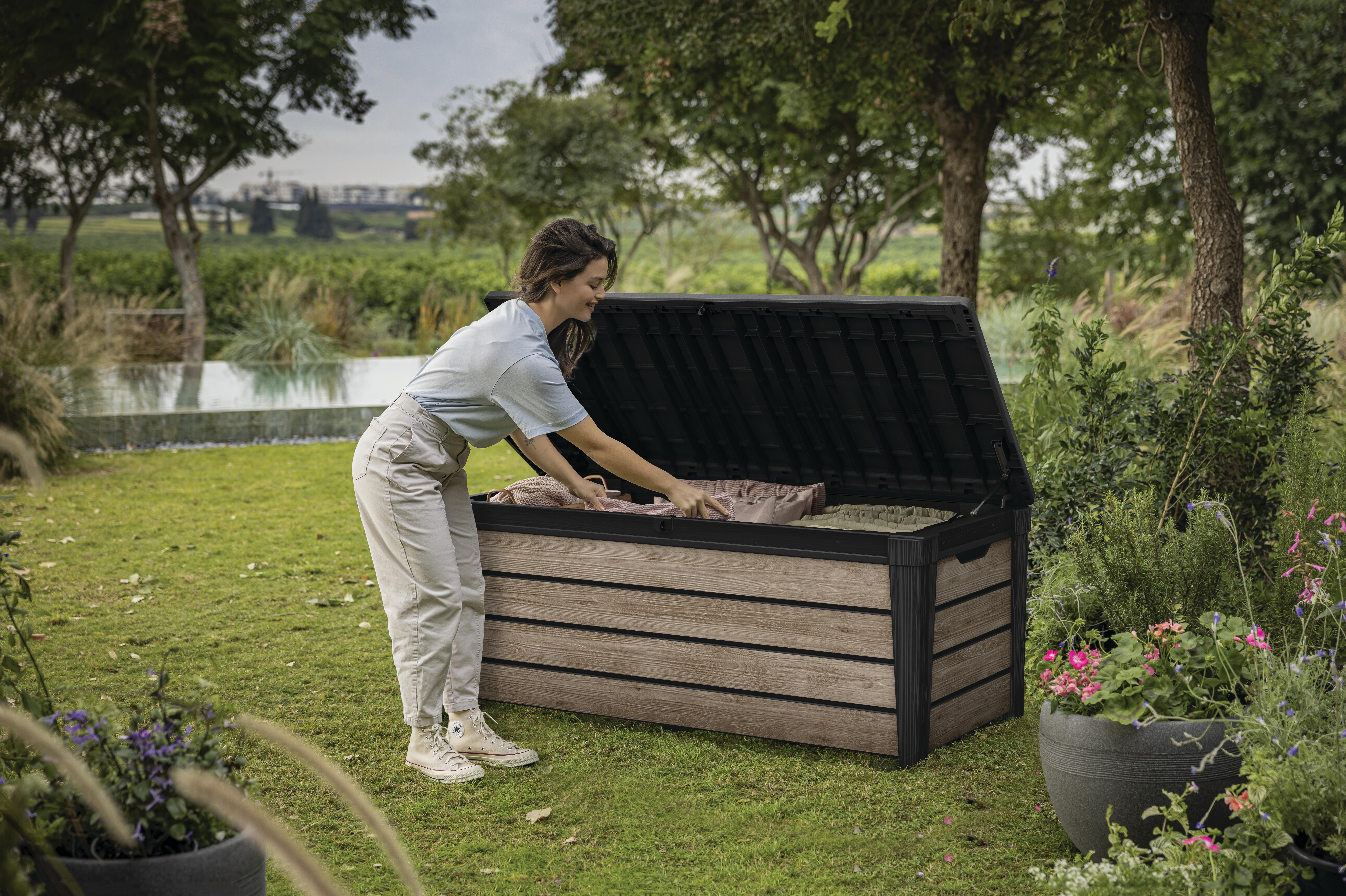 Arcón de resina para exterior KETER Deco bench Ashwood 145 x 70 x 70 cm y capacidad de 455 L - 2