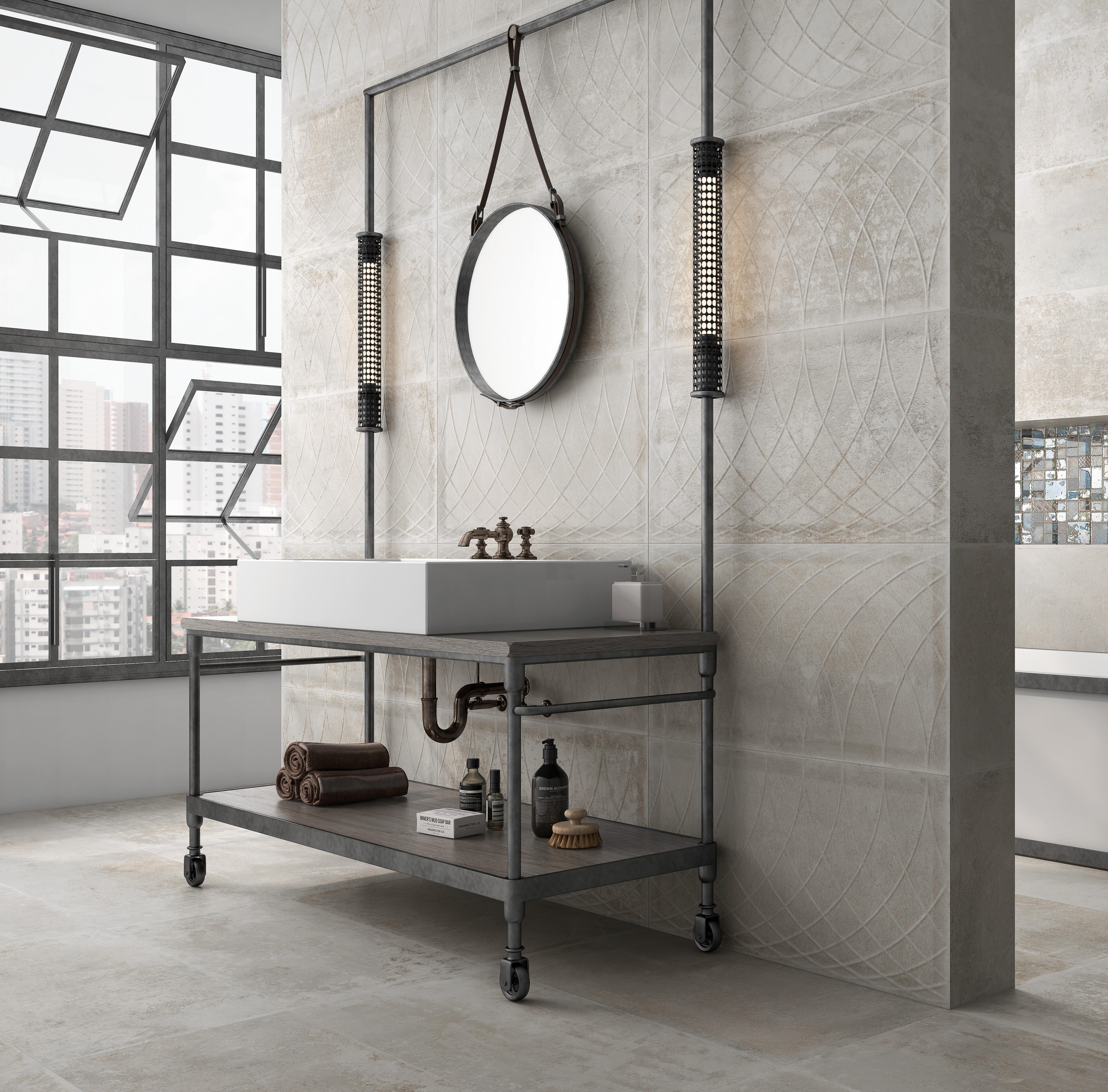 Azulejo porcelánico compass efecto metal ceniza 45x90 cm c1 saloni