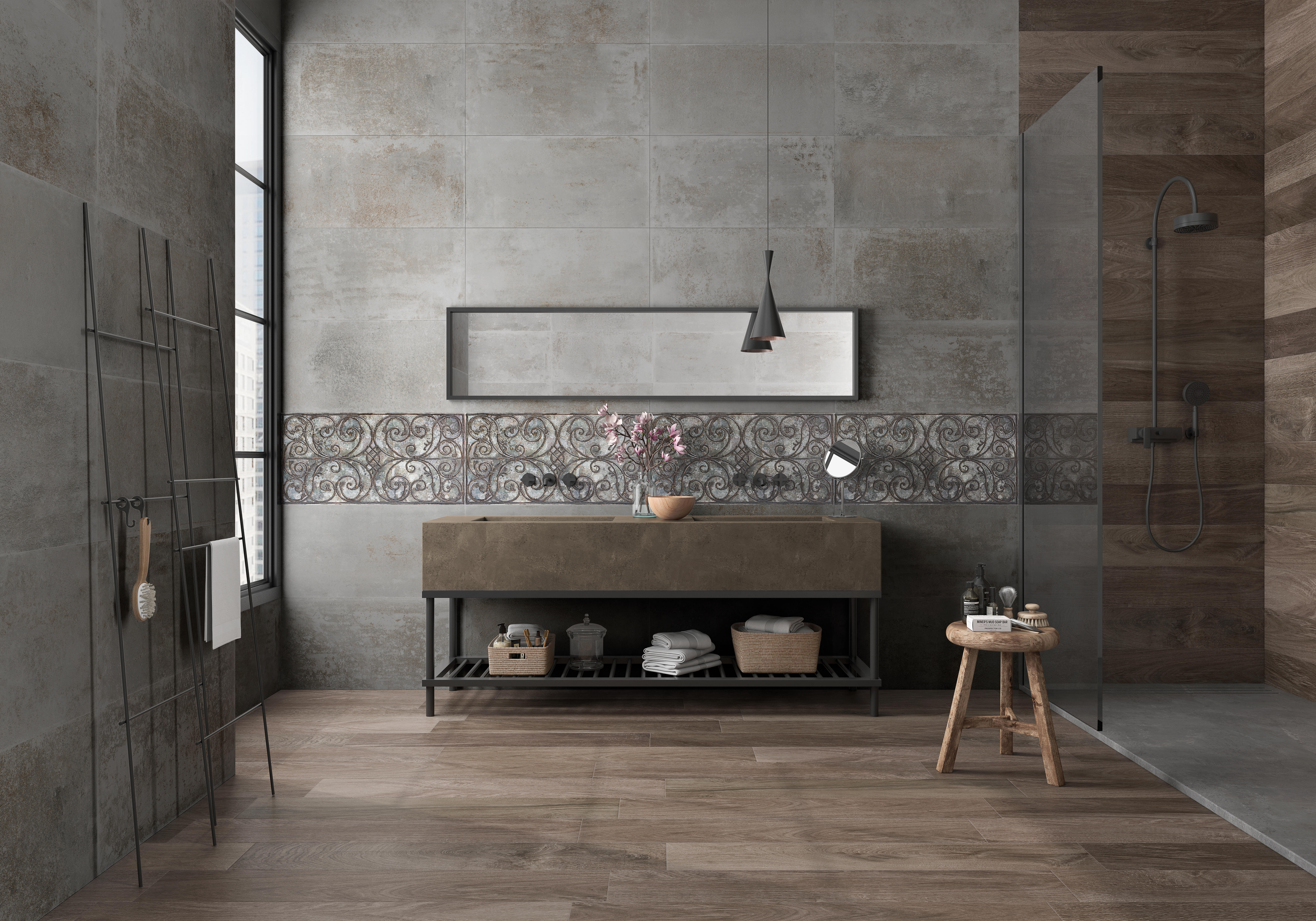 Suelo porcelánico Foundry efecto metal gris 45x90 cm SALONI | Leroy Merlin