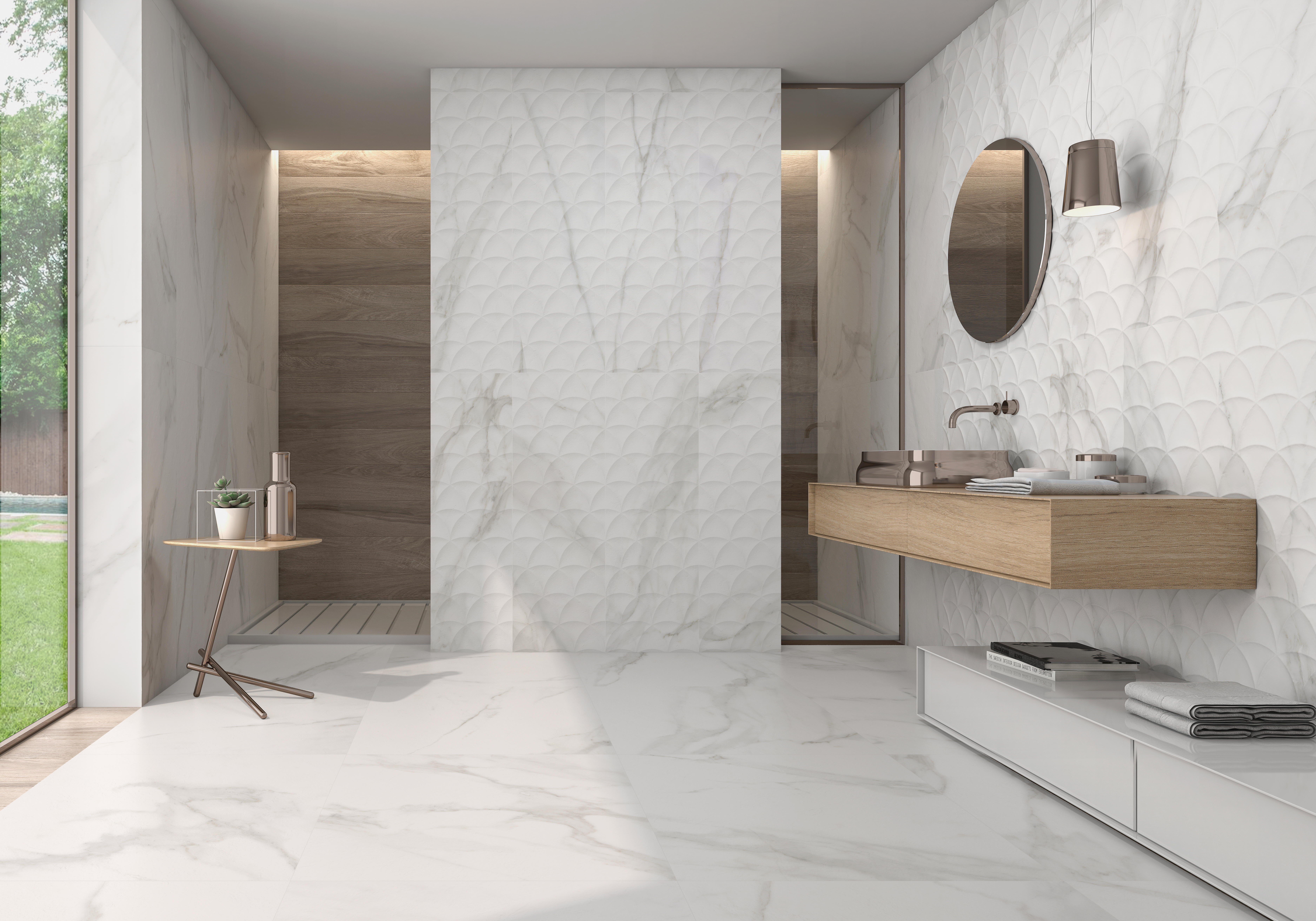 Azulejo cerámico Fontana efecto mármol relieve blanco 40x120 cm SALONI ...