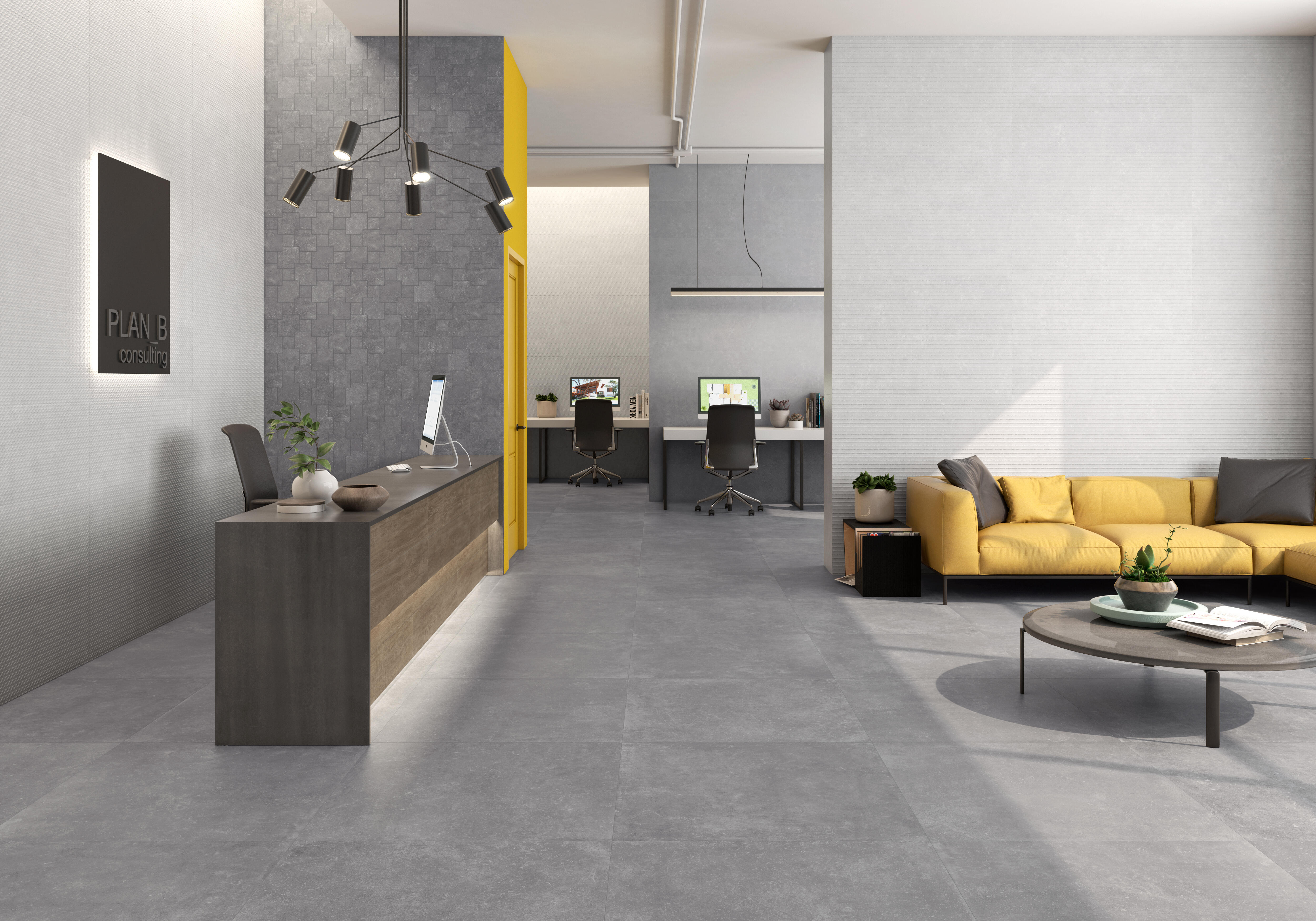 Suelo/azulejo porcelánico b-stone efecto piedra gris 45x45 cm c1 saloni