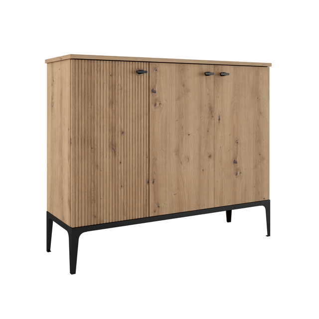 Zapatero con 3 compartimentos para 24 pares en melamina color roble natural 120x100x39 cm