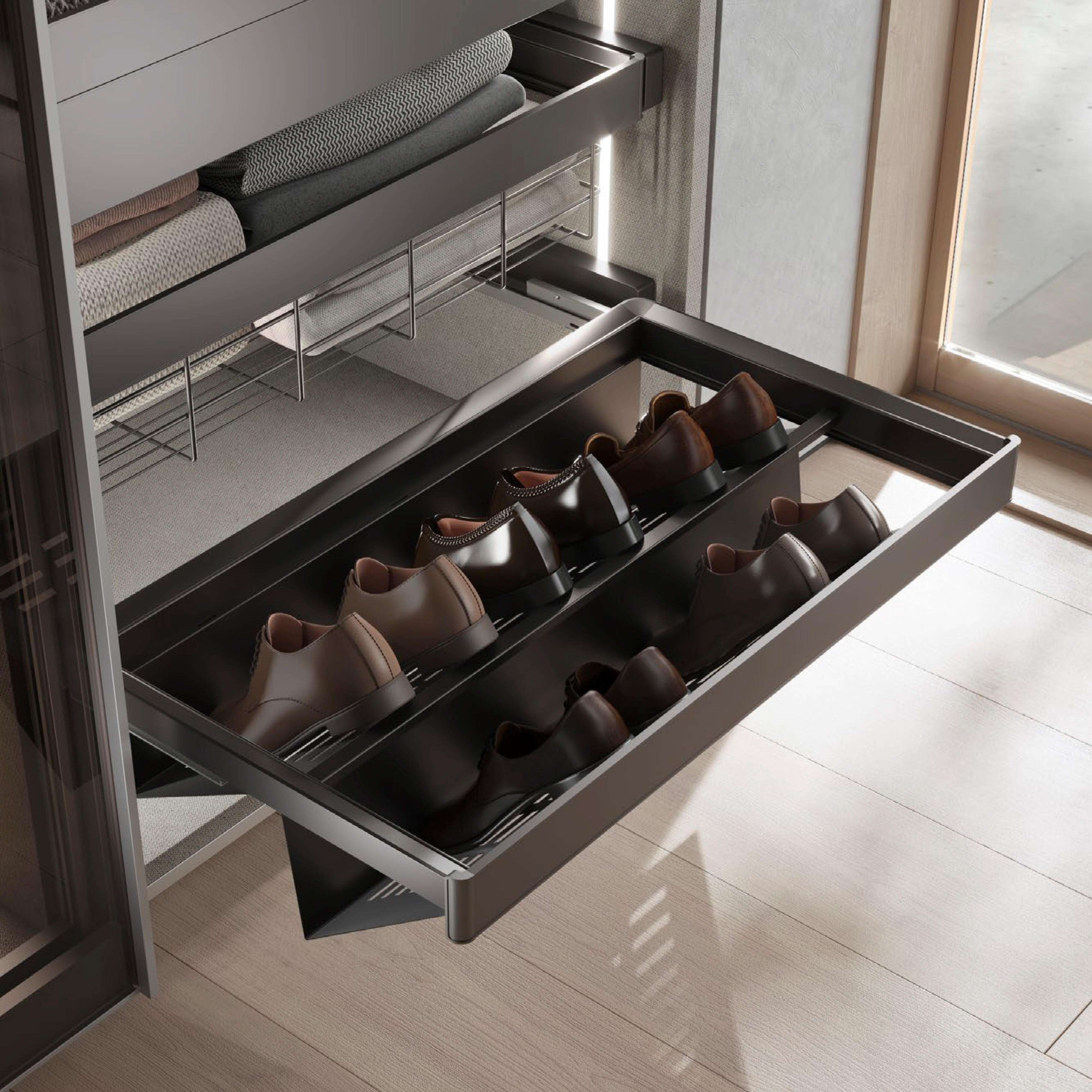Zapatero extraíble lateral emuca quartz inox para 6 pares 56.2-58.8x19.6x45.5 cm