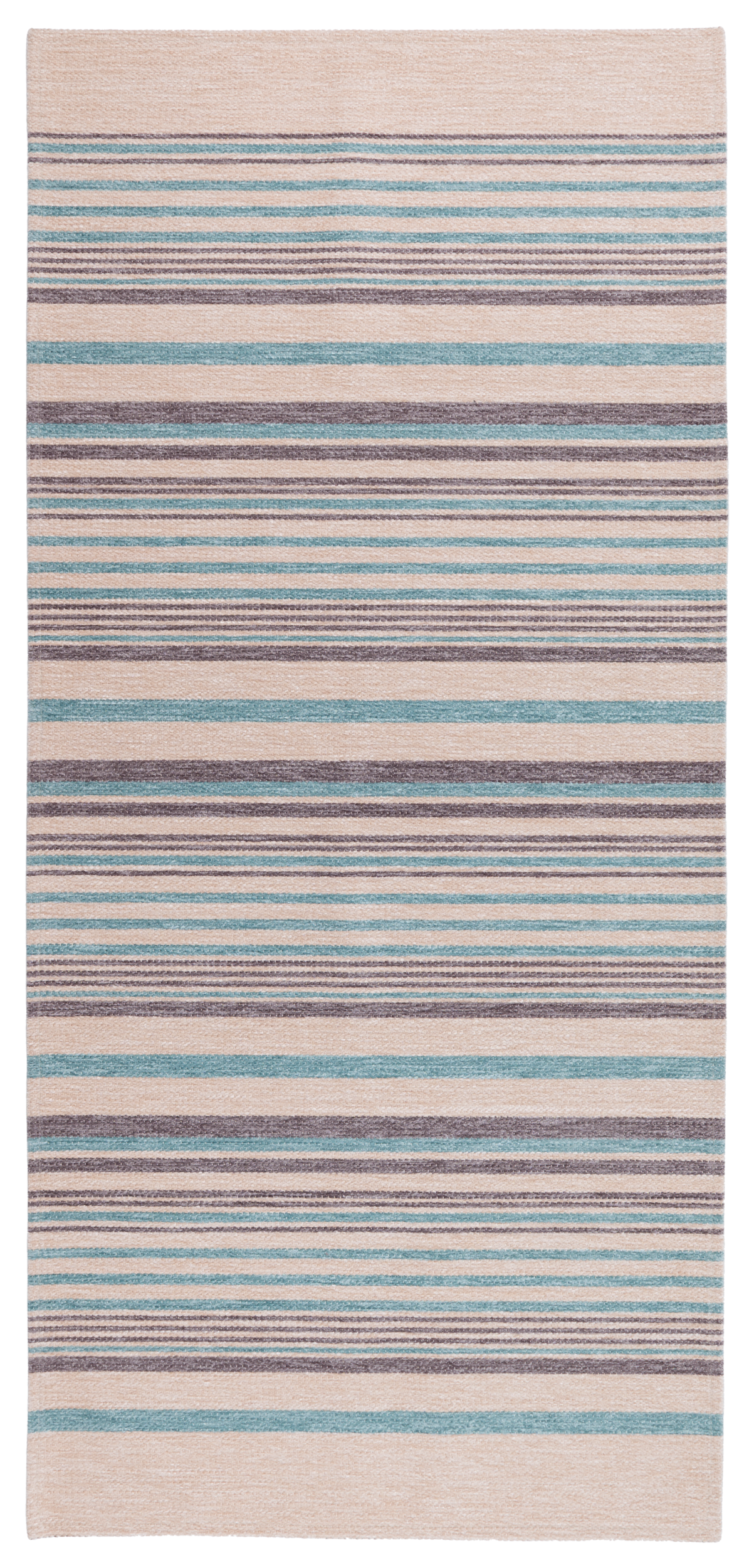 Chodnik dywanowy Laos Chenille Paski beżowo-turkusowy 65 x 160 cm