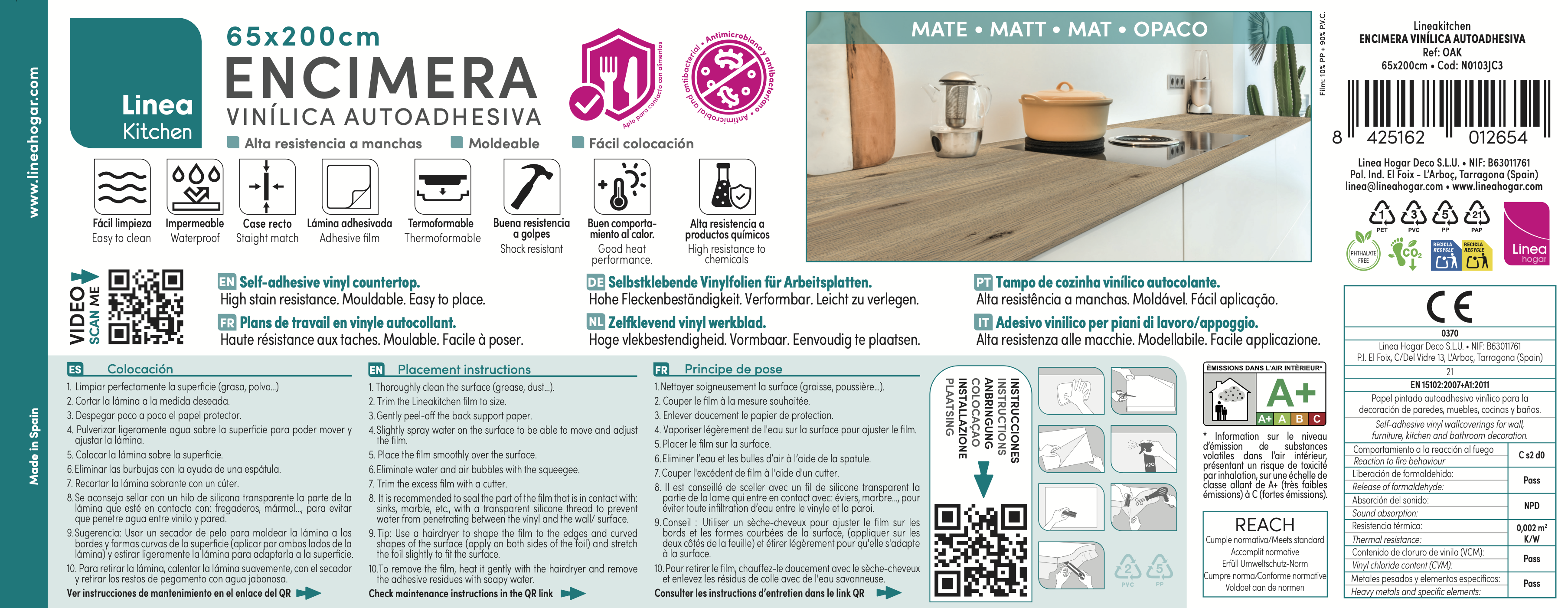 Rolo vinílico adesivo bancada cozinha Oak madeira mate 65cm x 2m natural - 13