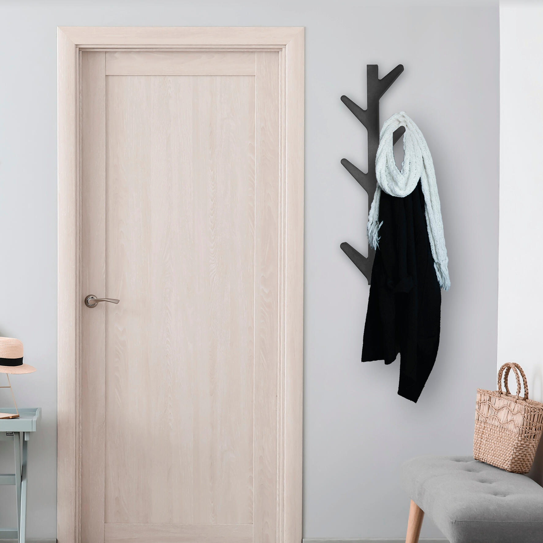 Appendiabiti da avvitare  RUSSELL in legno grigio opaco 6 ganci L 23 x H 78 cm - 2