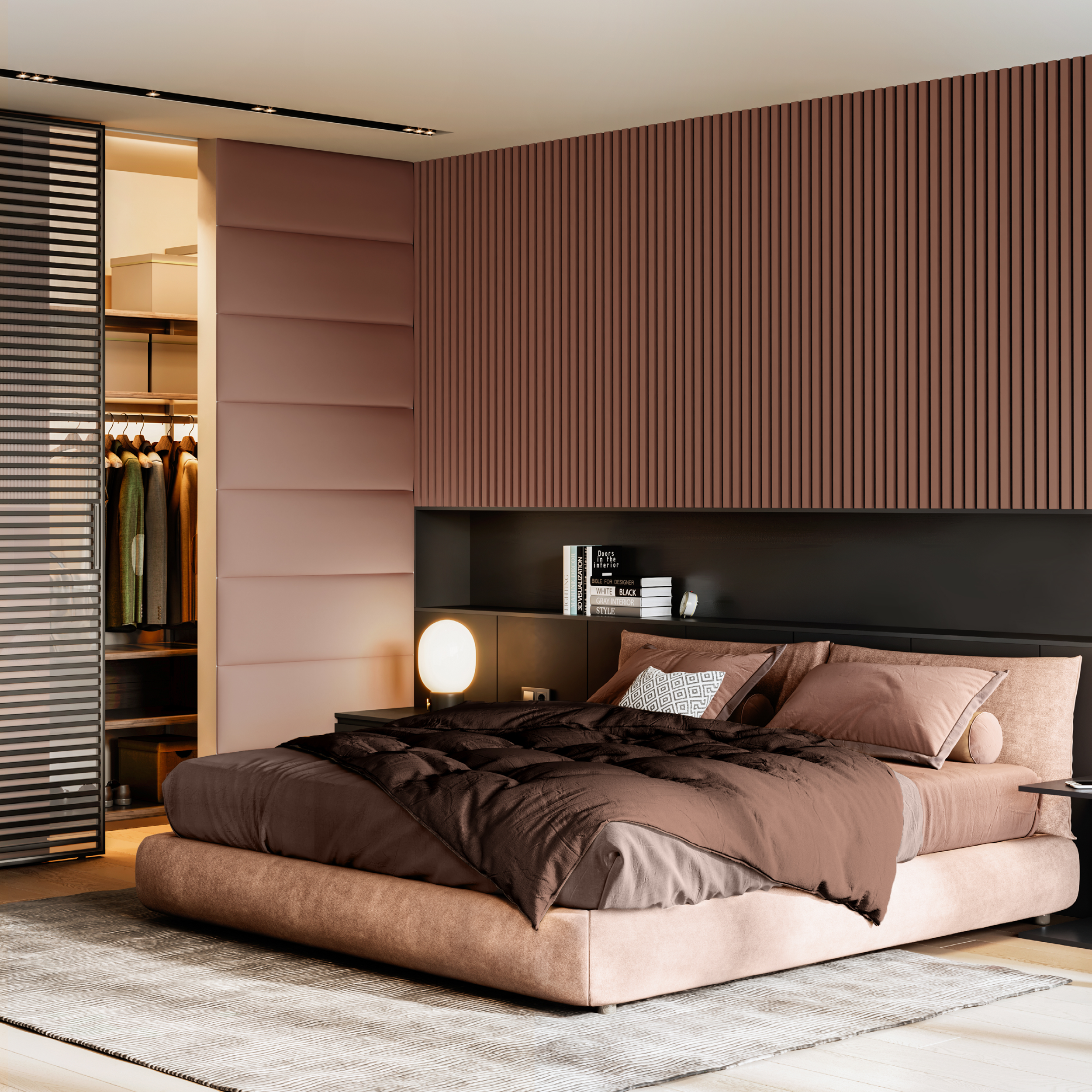 Revestimiento de pared palillería efecto 3D MDFacústico color teja/negro de 265x25 cm - 8