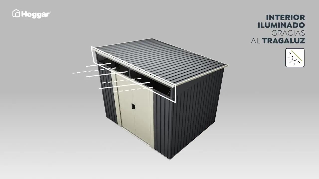 Caseta de acero Malmo II de 239x203x236 cm y 5.6 m2 con 0.25 mm espesor y doble puerta corredera HOGGAR - 4