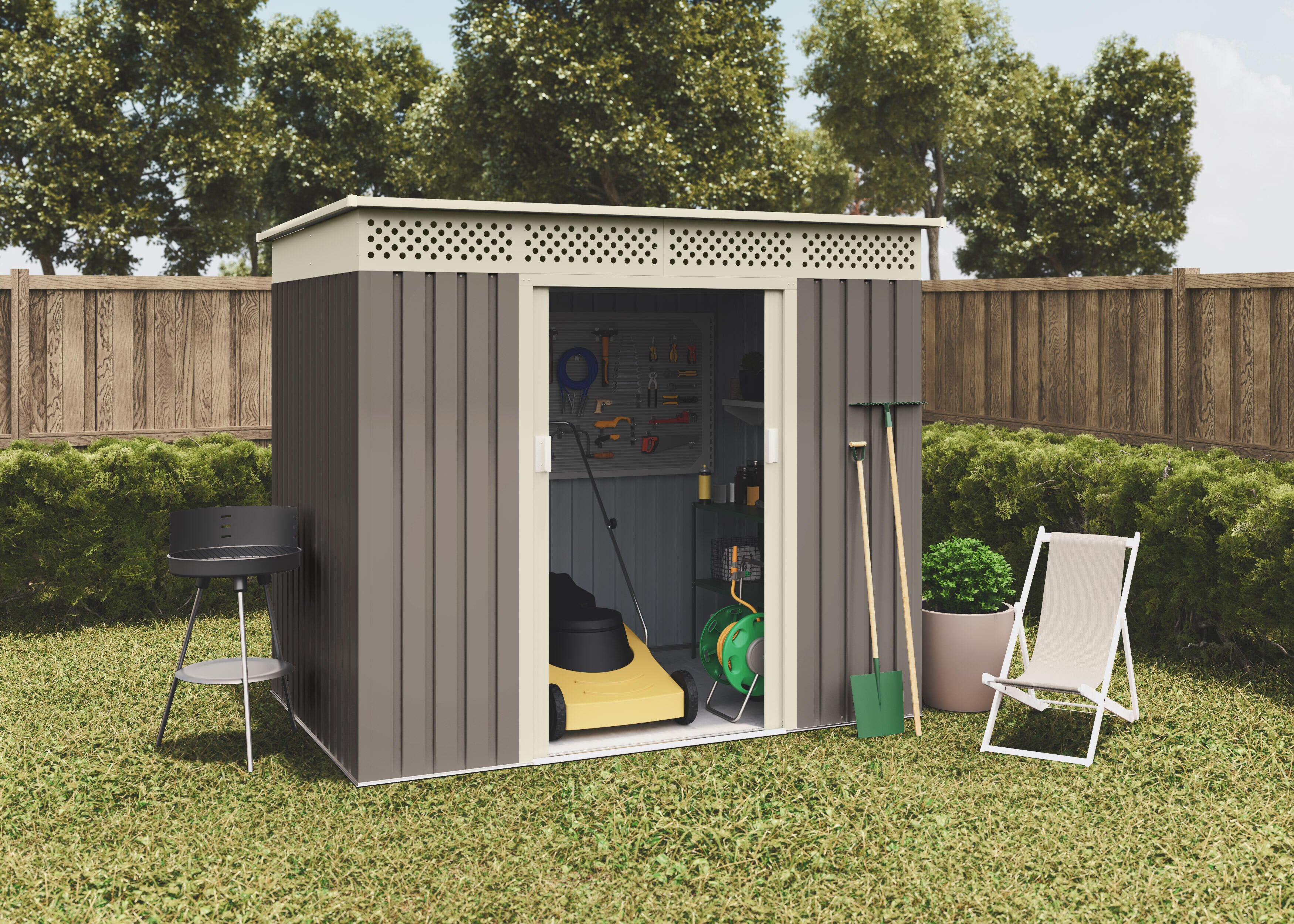 Caseta de metal Nykop de 213x184x142 cm y 3.02 m2 con 0.25 mm espesor y doble puerta corredera HOGGAR - 3
