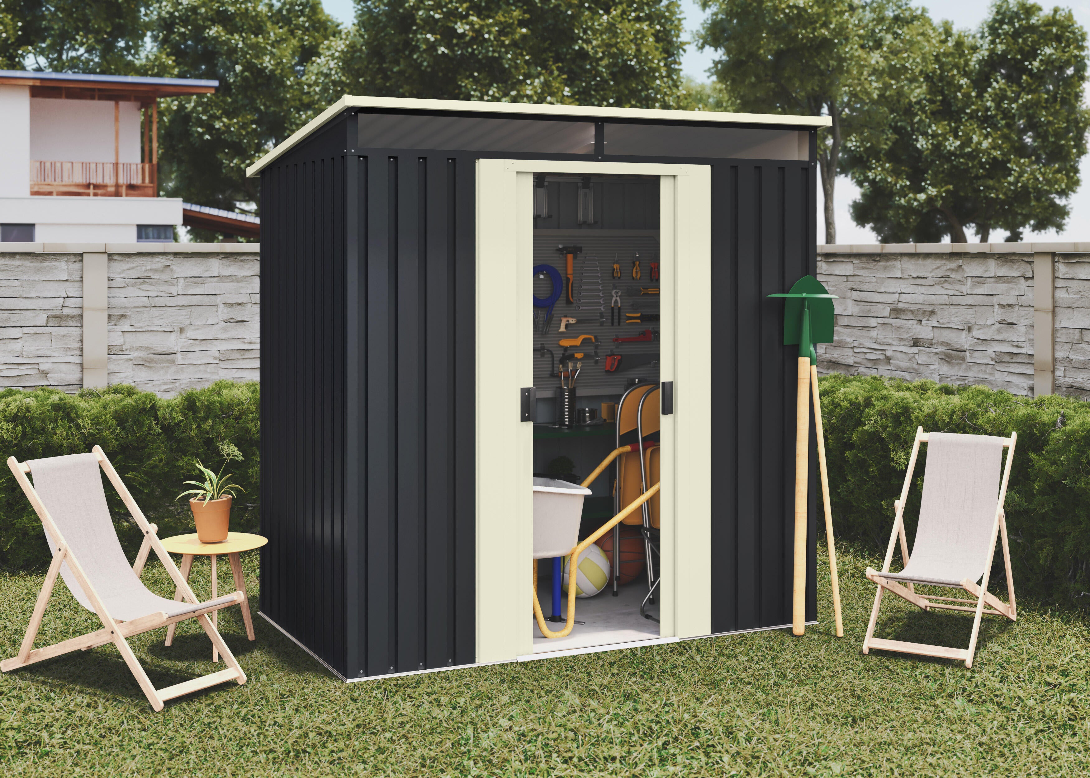 Caseta de metal Hofn de 195x196x121 cm y 2.3 m2 con 0.25 mm espesor y doble puerta corredera HOGGAR - 3