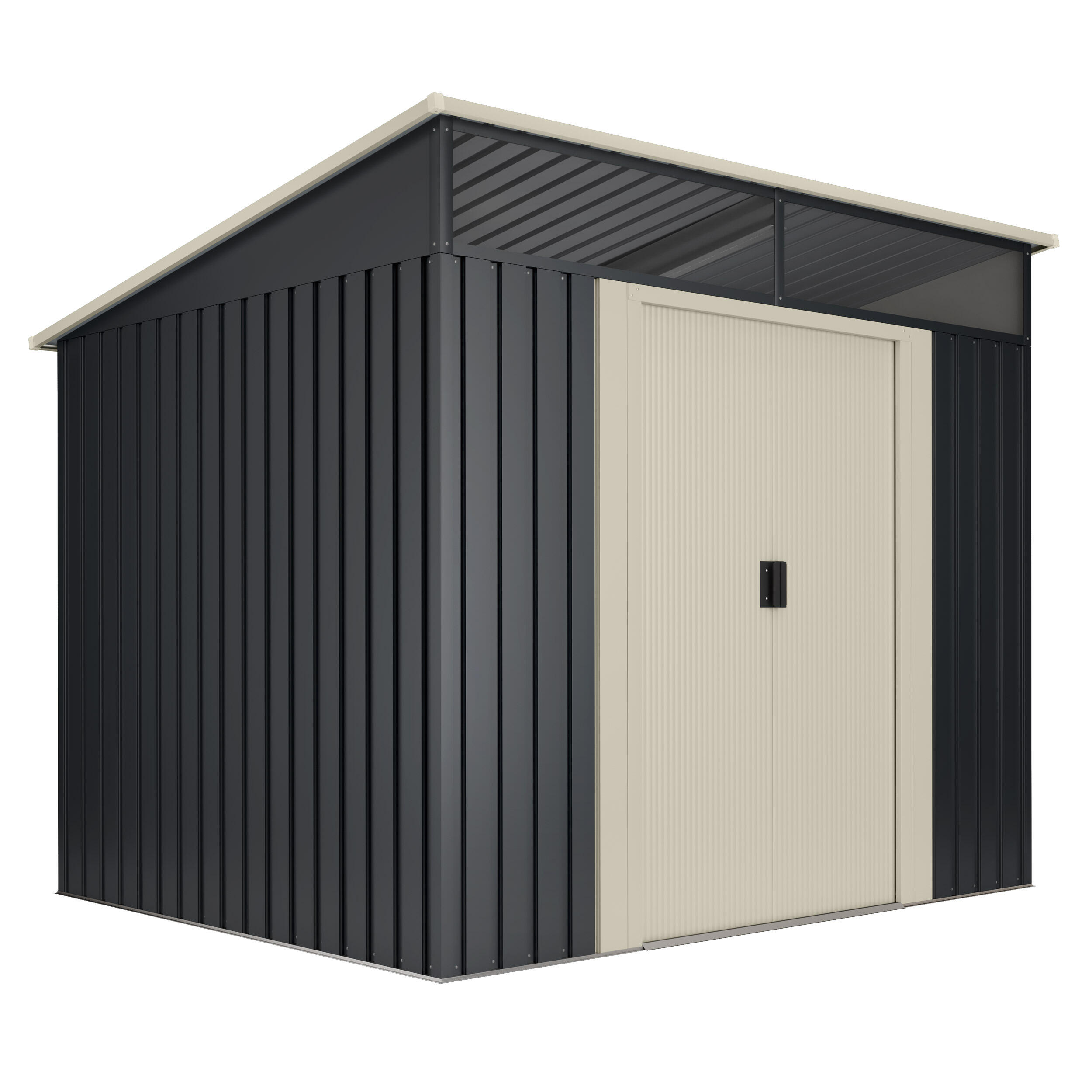 caseta de acero gansen ii de 238x203x193 cm y 46 m2 con 025 mm espesor y doble puerta corredera hoggar