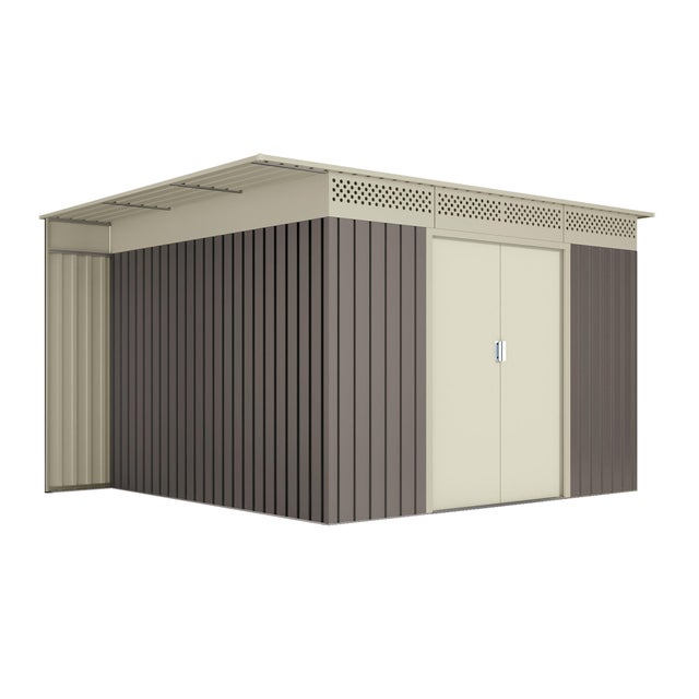Caseta de metal OREBRO de 333x189x269 cm y 8.96 m2 con 0.25 mm espesor y doble puerta corredera HOGGAR