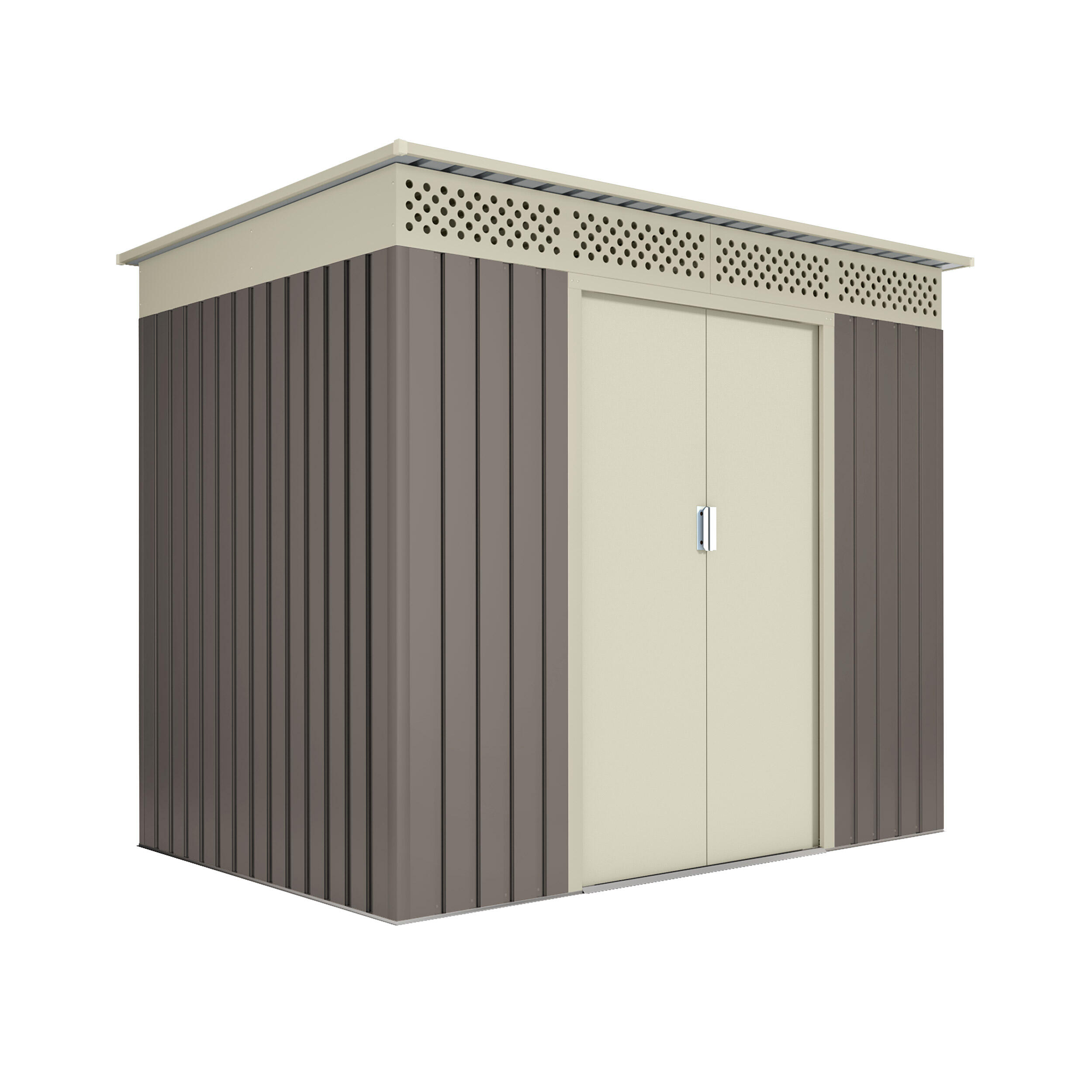 Caseta de metal nykop de 213x184x142 cm y 3.02 m2 con 0.25 mm espesor y doble puerta corredera hoggar