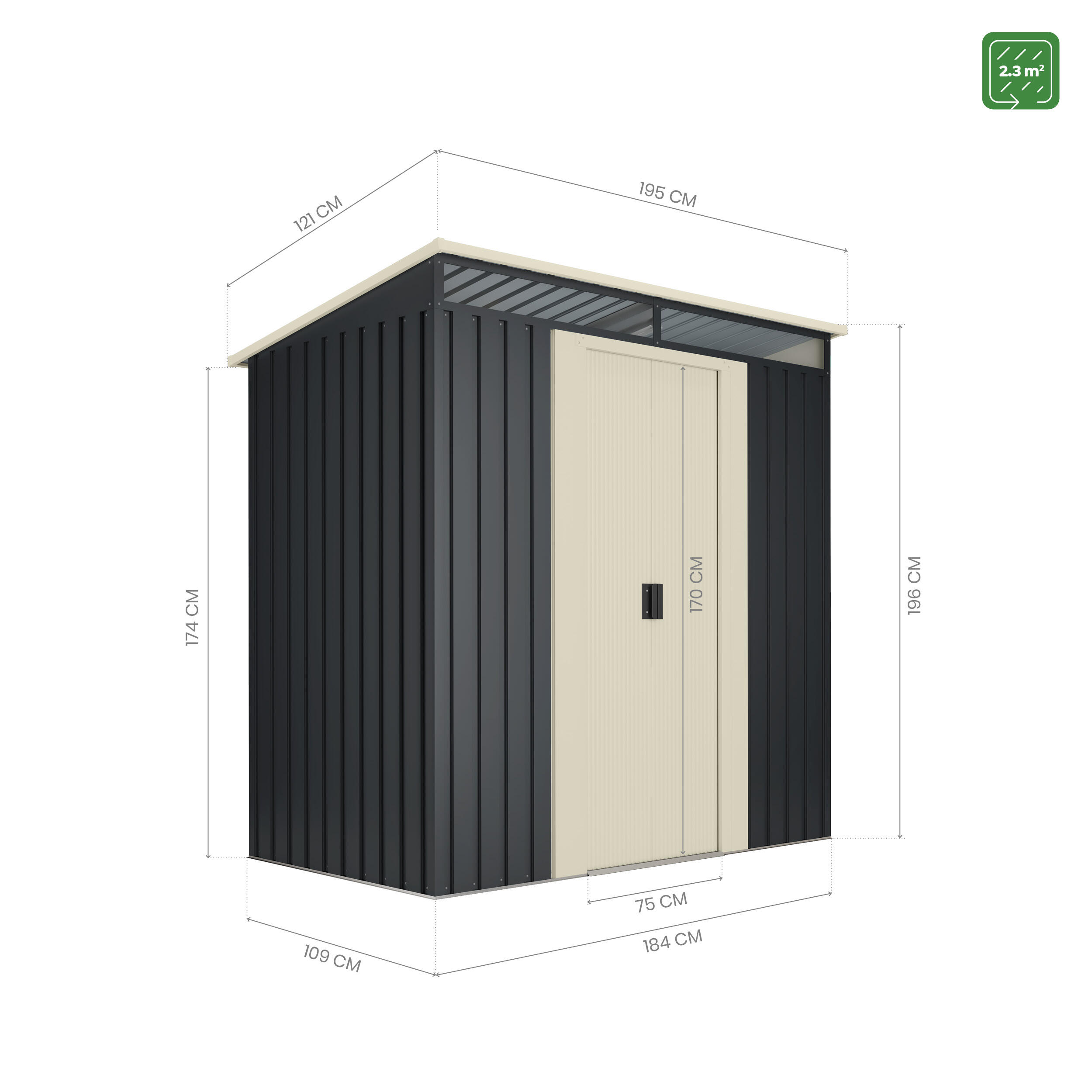 Caseta de metal Hofn de 195x196x121 cm y 2.3 m2 con 0.25 mm espesor y doble puerta corredera HOGGAR - 2