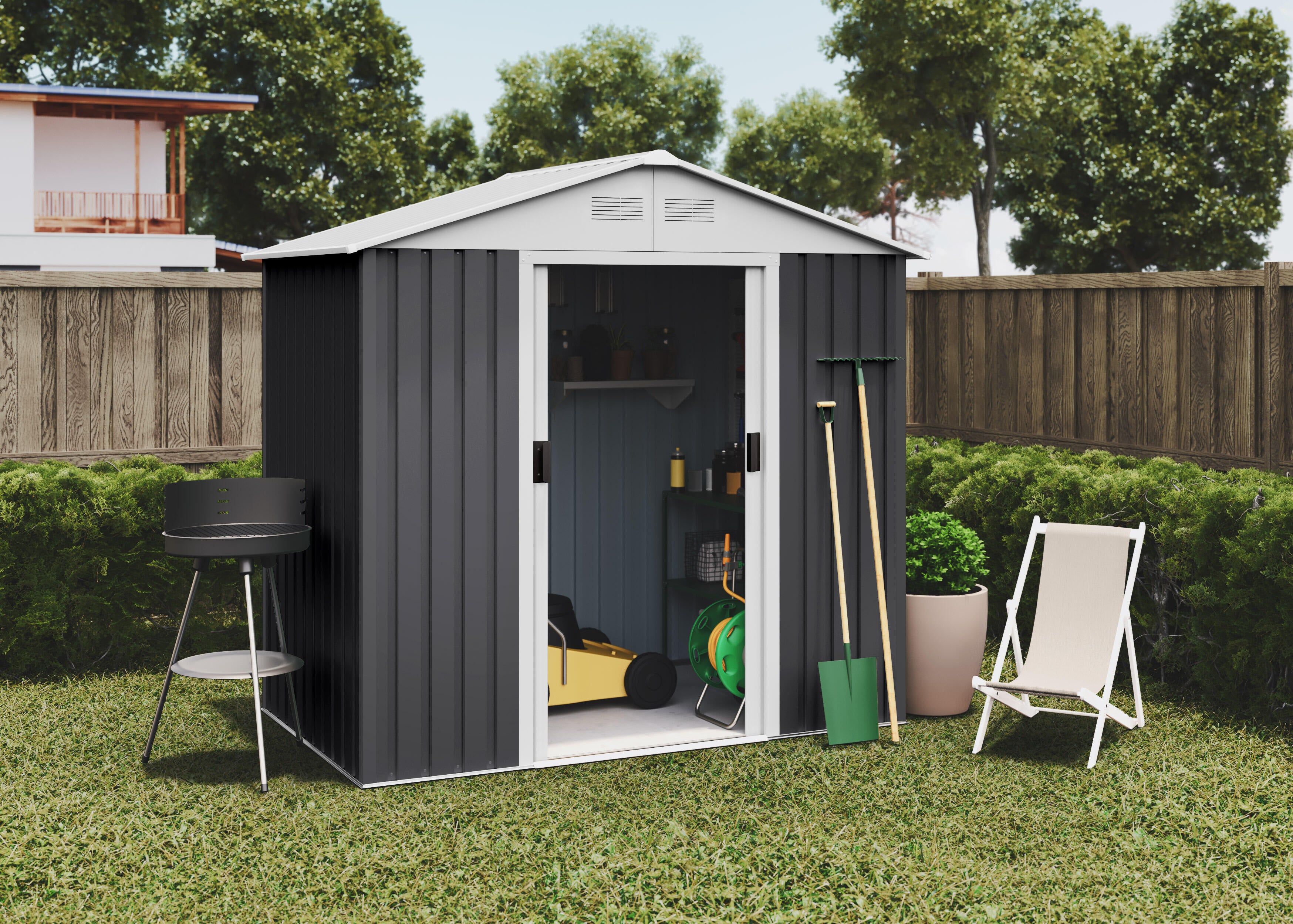 Caseta de metal Advanced Second de 215x190x190 cm y 4.1 m2 con 0.25 mm espesor y doble puerta corredera HOGGAR - 3
