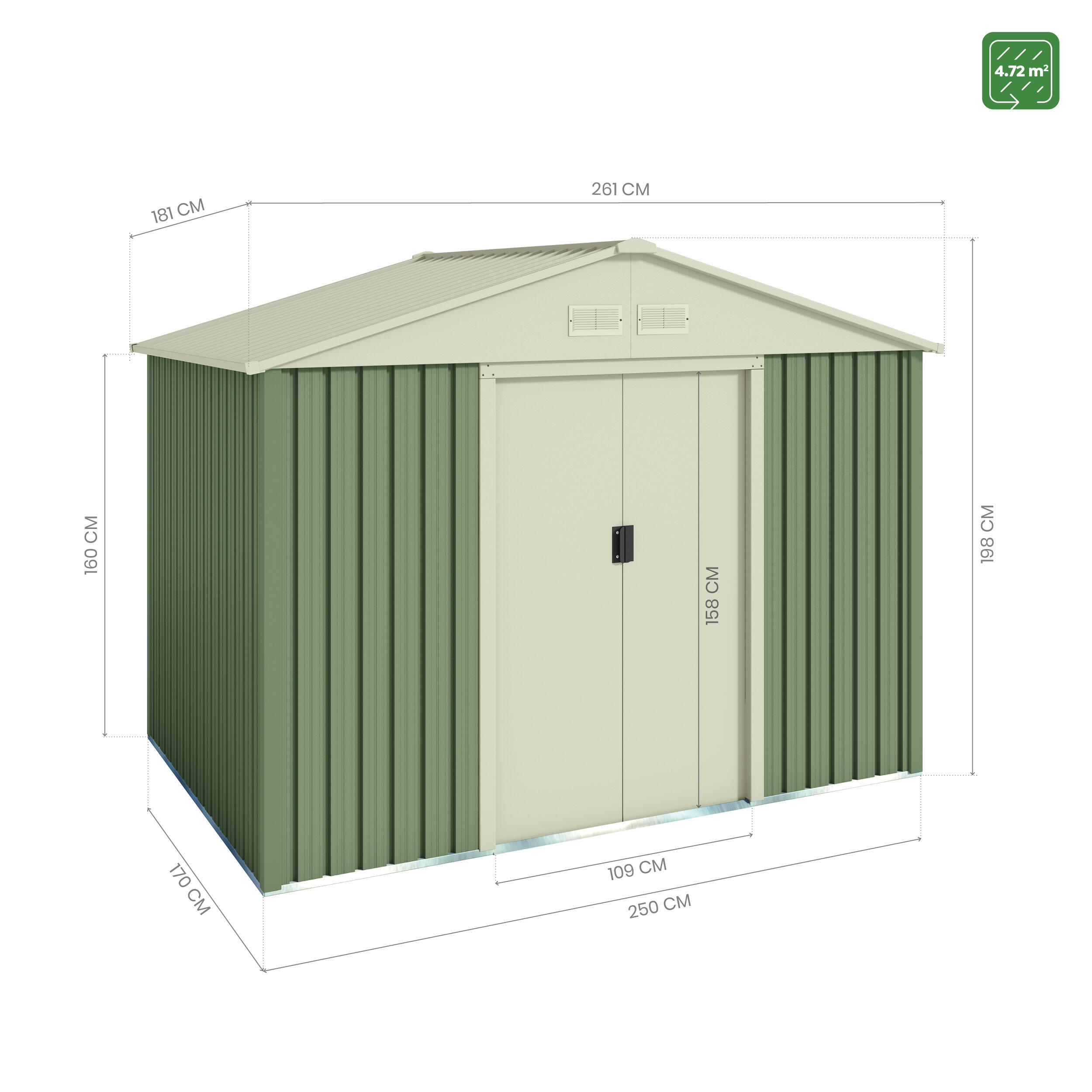 Caseta de metal Gavle de 261x198x181 cm y 4.72 m2 con 0.25 mm espesor y doble puerta corredera HOGGAR - 5