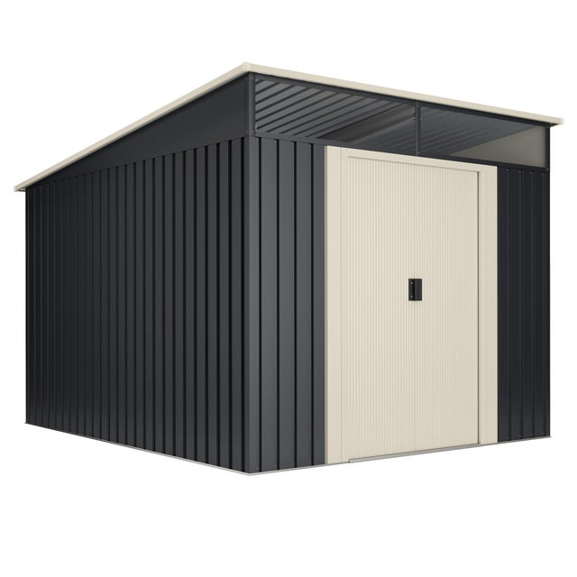 Caseta de acero Slevik II de 238x203x279 cm y 6.6 m2 con 0.25 mm espesor y doble puerta corredera HOGGAR