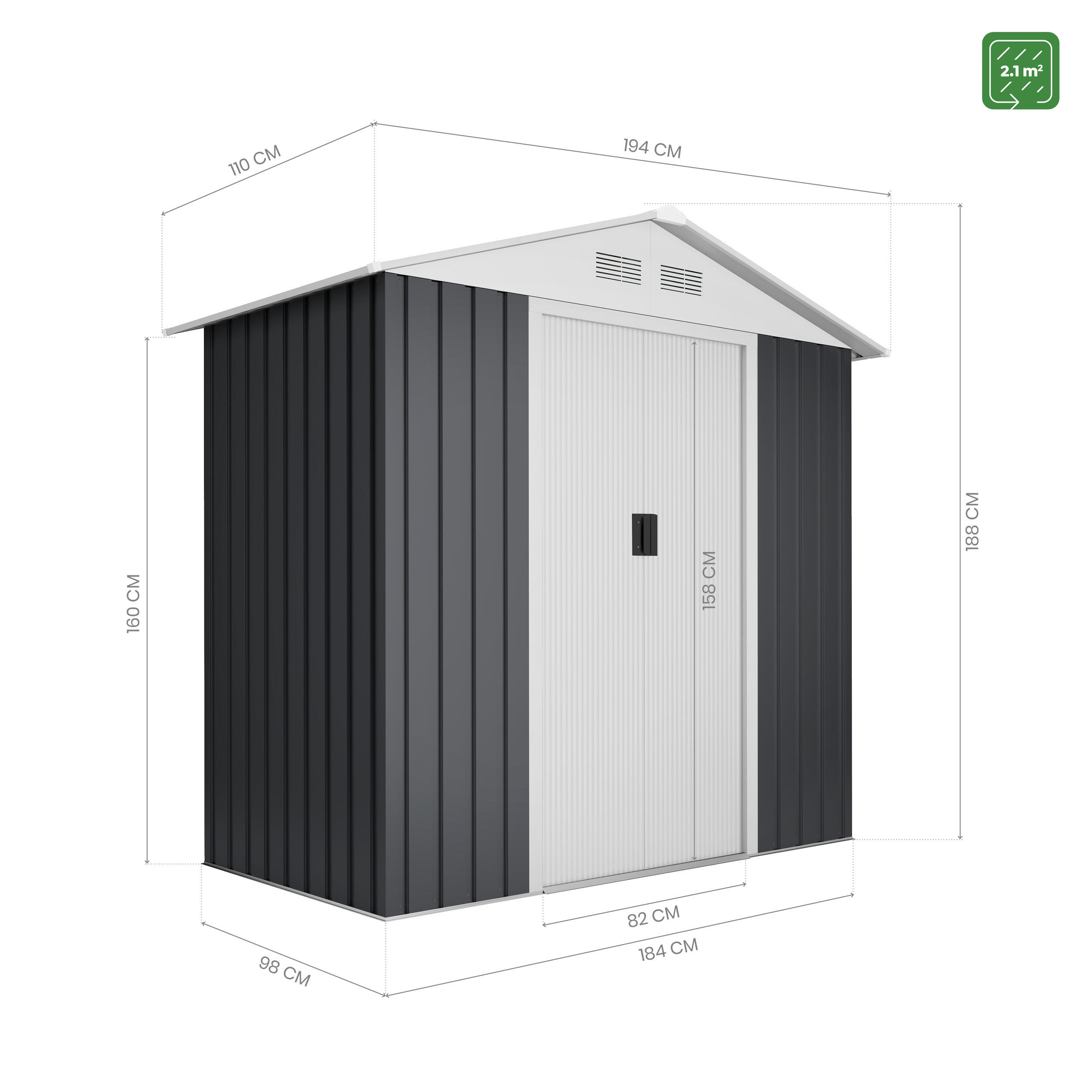 Caseta de metal Advanced Second de 215x190x190 cm y 4.1 m2 con 0.25 mm espesor y doble puerta corredera HOGGAR - 2