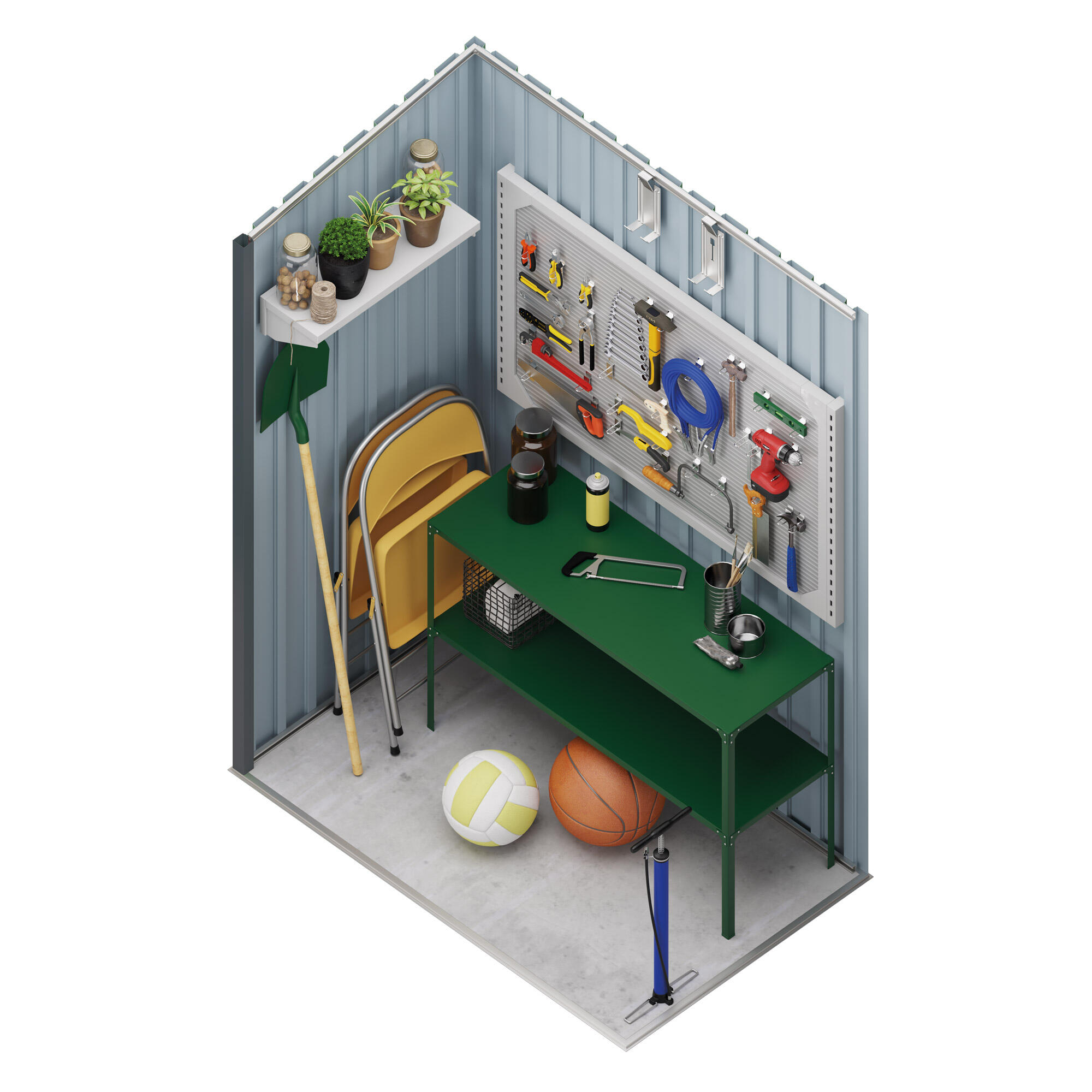 Caseta de metal cobertizo metal hoggar arya 1.200 l de 147x134x86 cm y 1.26 m2 con 0.25 mm espesor y doble puerta abatible the space plus