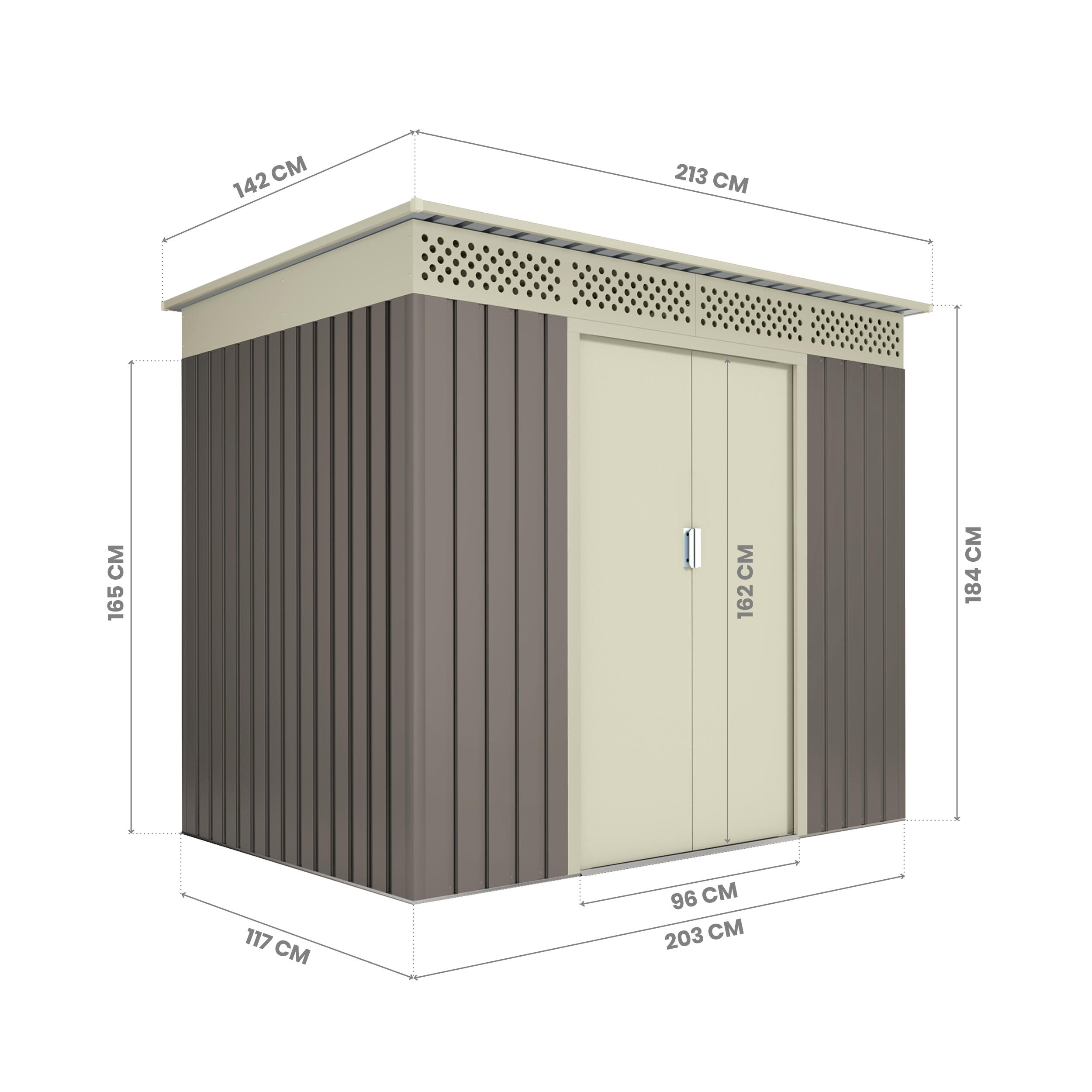 Caseta de metal Nykop de 213x184x142 cm y 3.02 m2 con 0.25 mm espesor y doble puerta corredera HOGGAR - 2