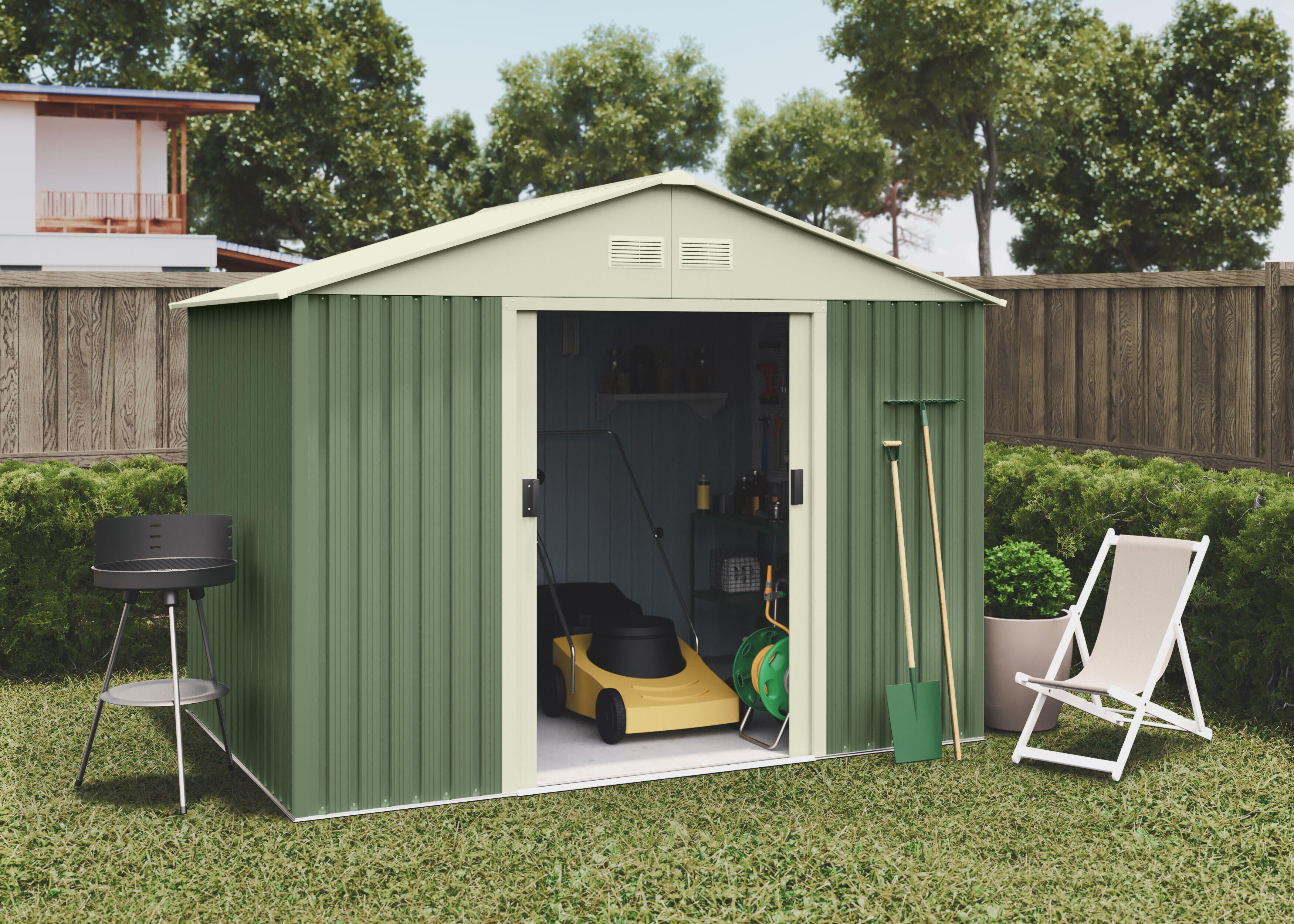 Caseta de metal Gavle de 261x198x181 cm y 4.72 m2 con 0.25 mm espesor y doble puerta corredera HOGGAR - 6