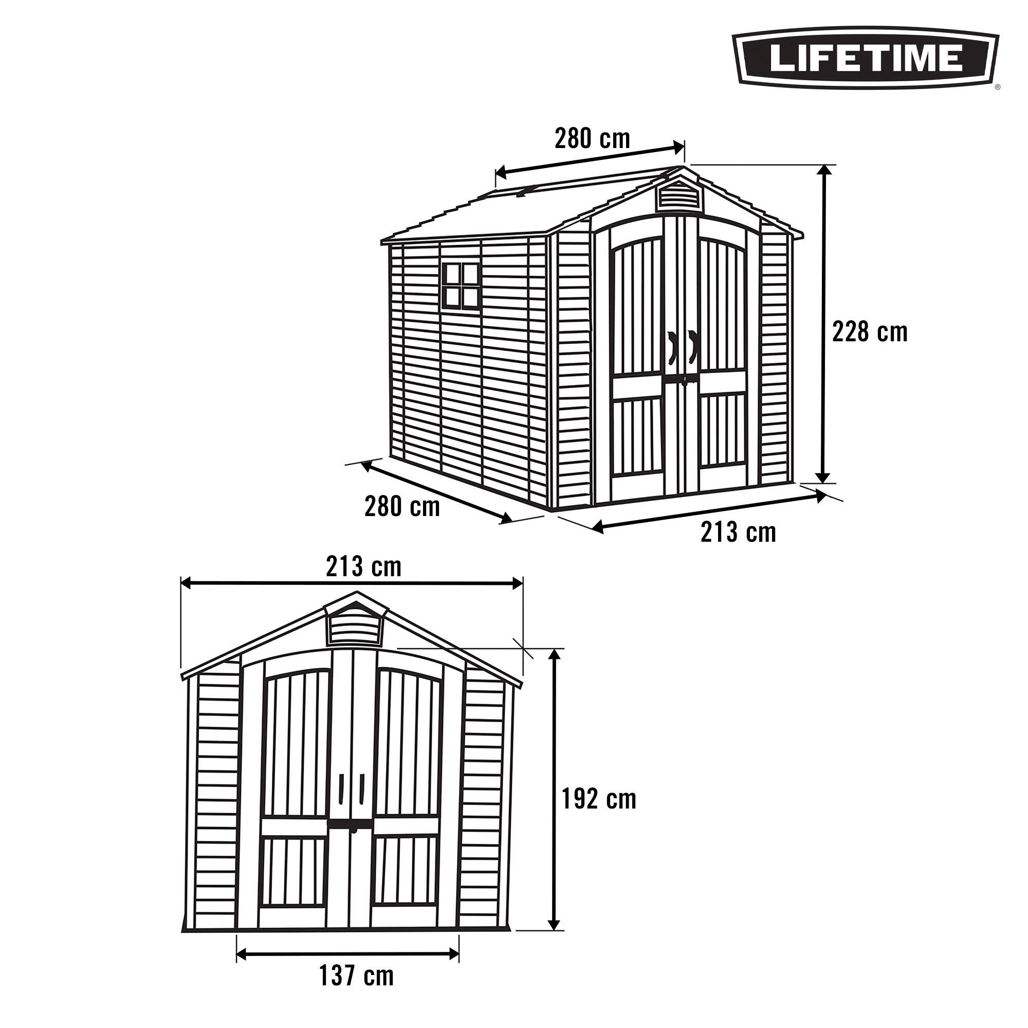 Caseta de resina 92318 de 213x228x286 cm y 5.9 m2 con 25.4 mm espesor y doble puerta abatible LIFETIME - 2