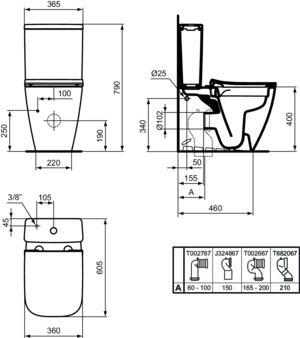 Pack sanita ao chão rimless branco saída horizontal 3/4.5 l Ideal Standard ILIFE S - 6