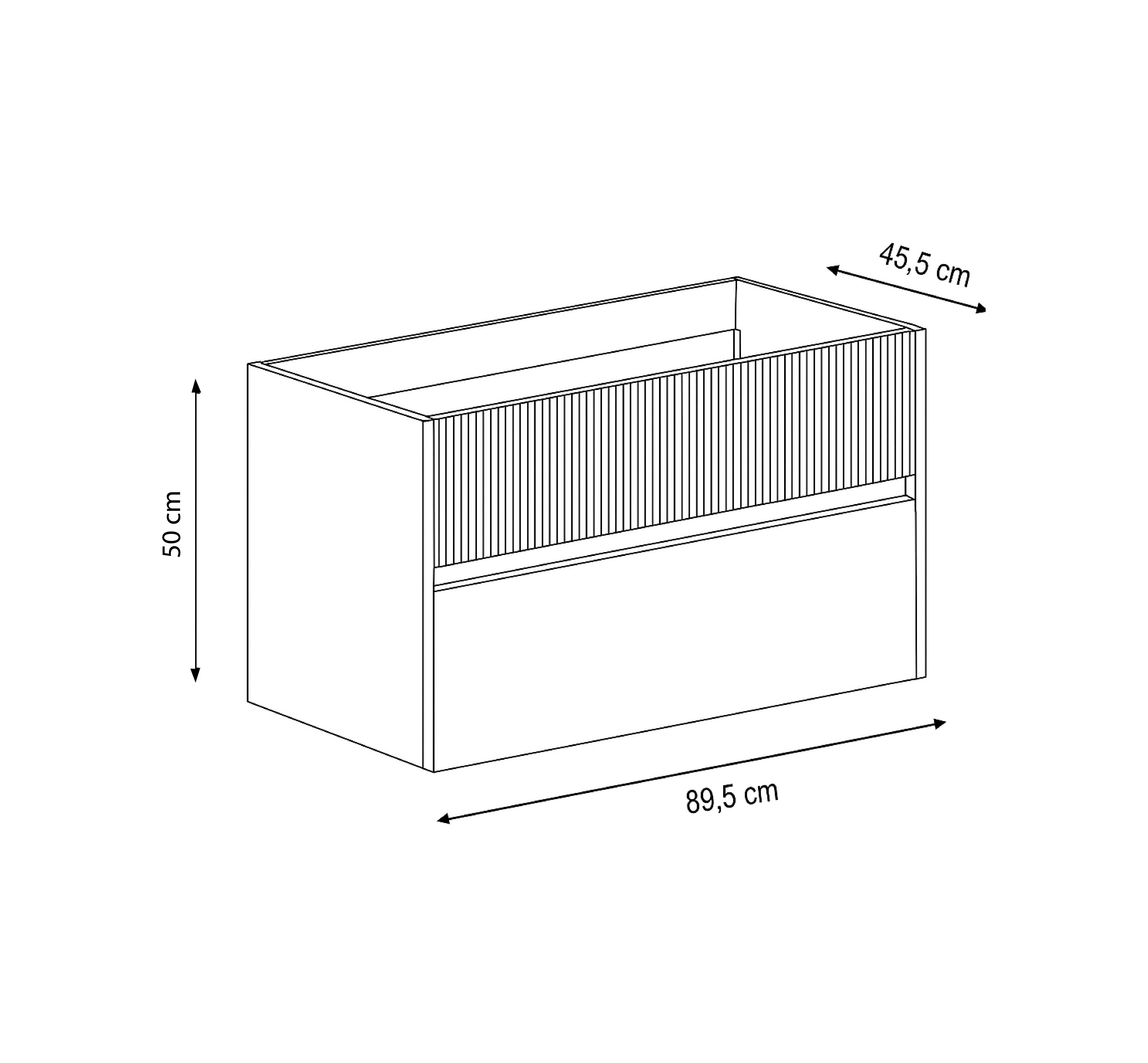 Mobile da bagno sospeso sotto lavabo Niwa 2 cassetti L 89.5 x H 50 x P 45.5 cm bianco laccato opaco cannettato - 4