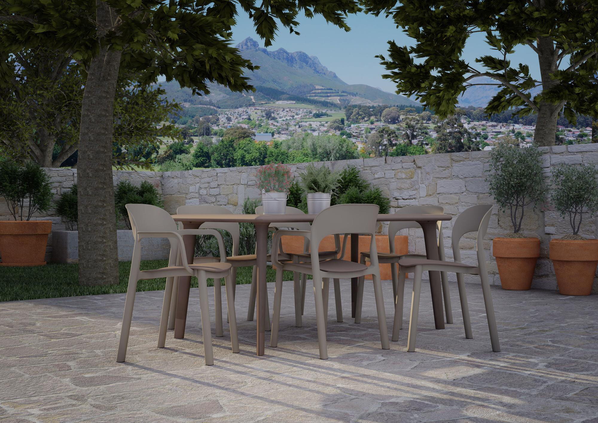 Silla de jardín de exterior de resina con brazos Ona blanco/gris - 6