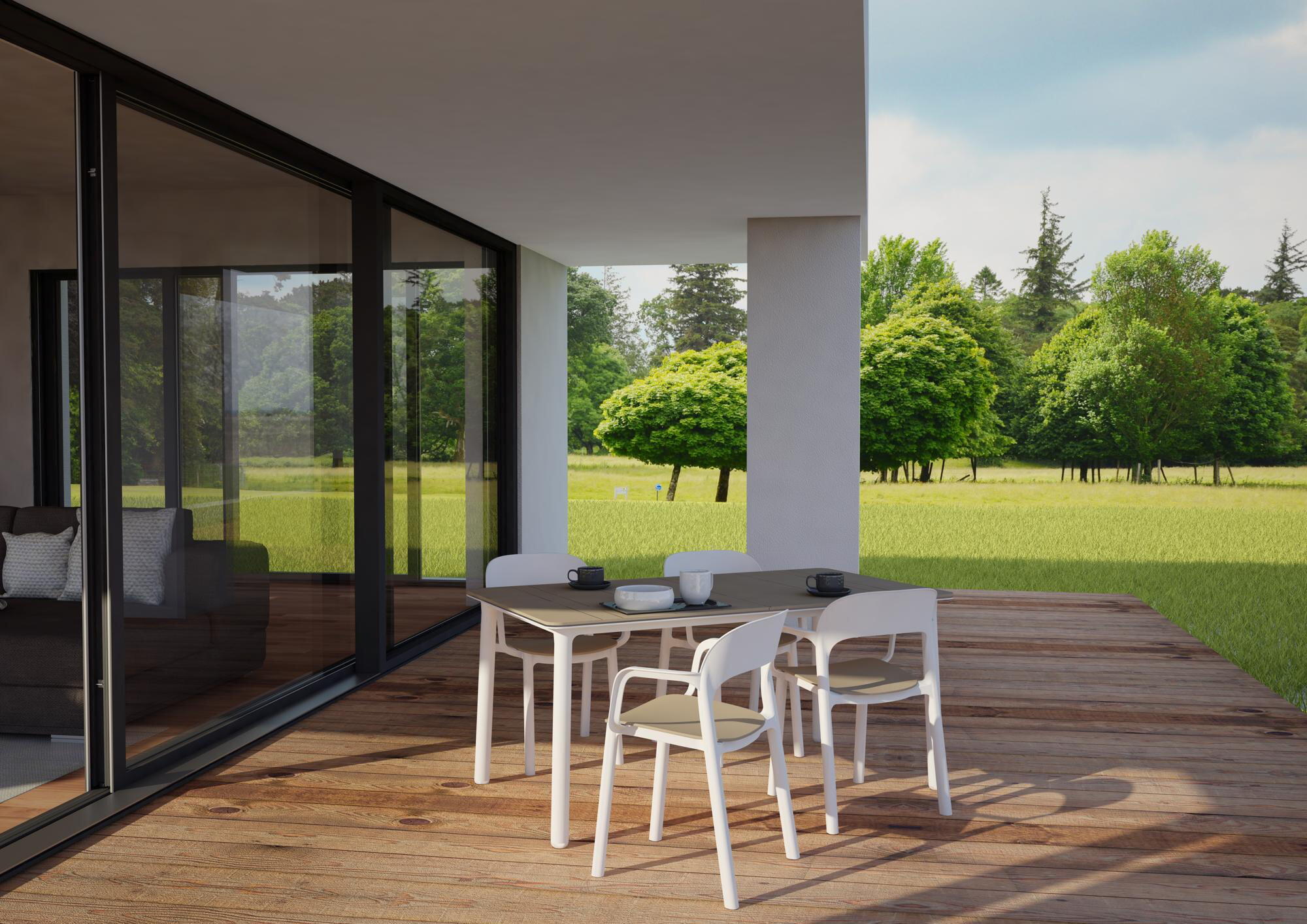 Silla de jardín de exterior de resina con brazos Ona blanco/gris - 4