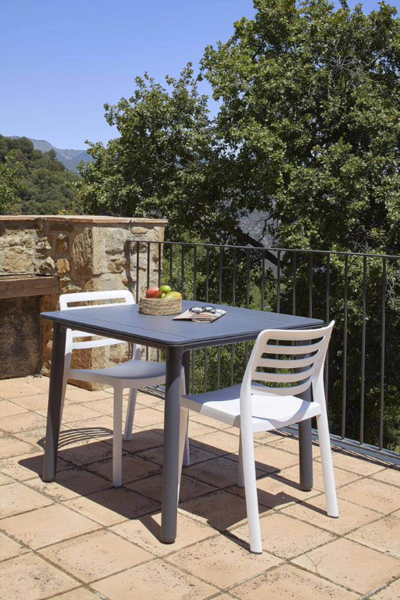 Mesa de jardín de comedor de polipropileno Noa blanco de 90x74x90 cm - 7