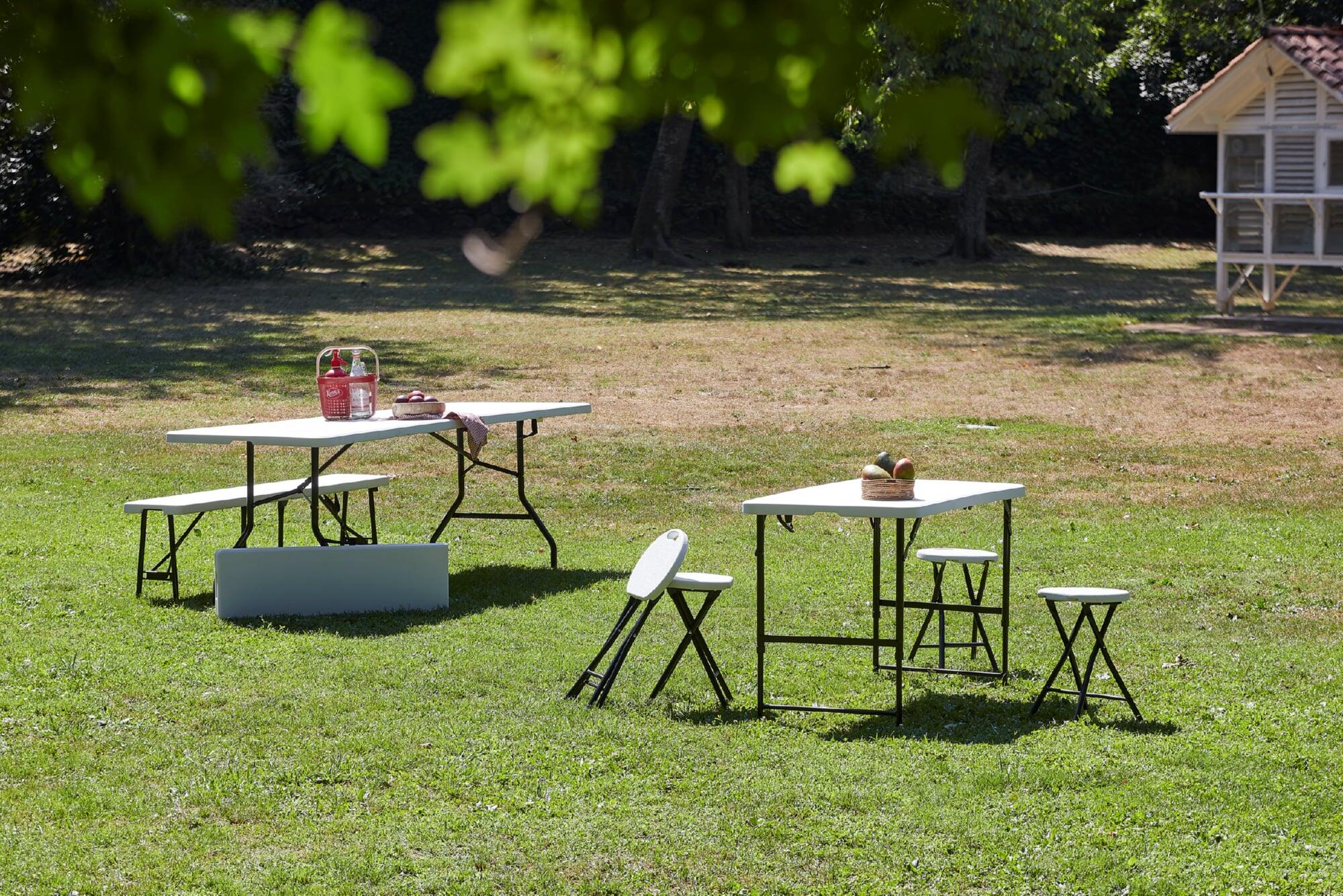 Mesa de picnic de acero Catering Easy blanco de 122x74x60cm - 7