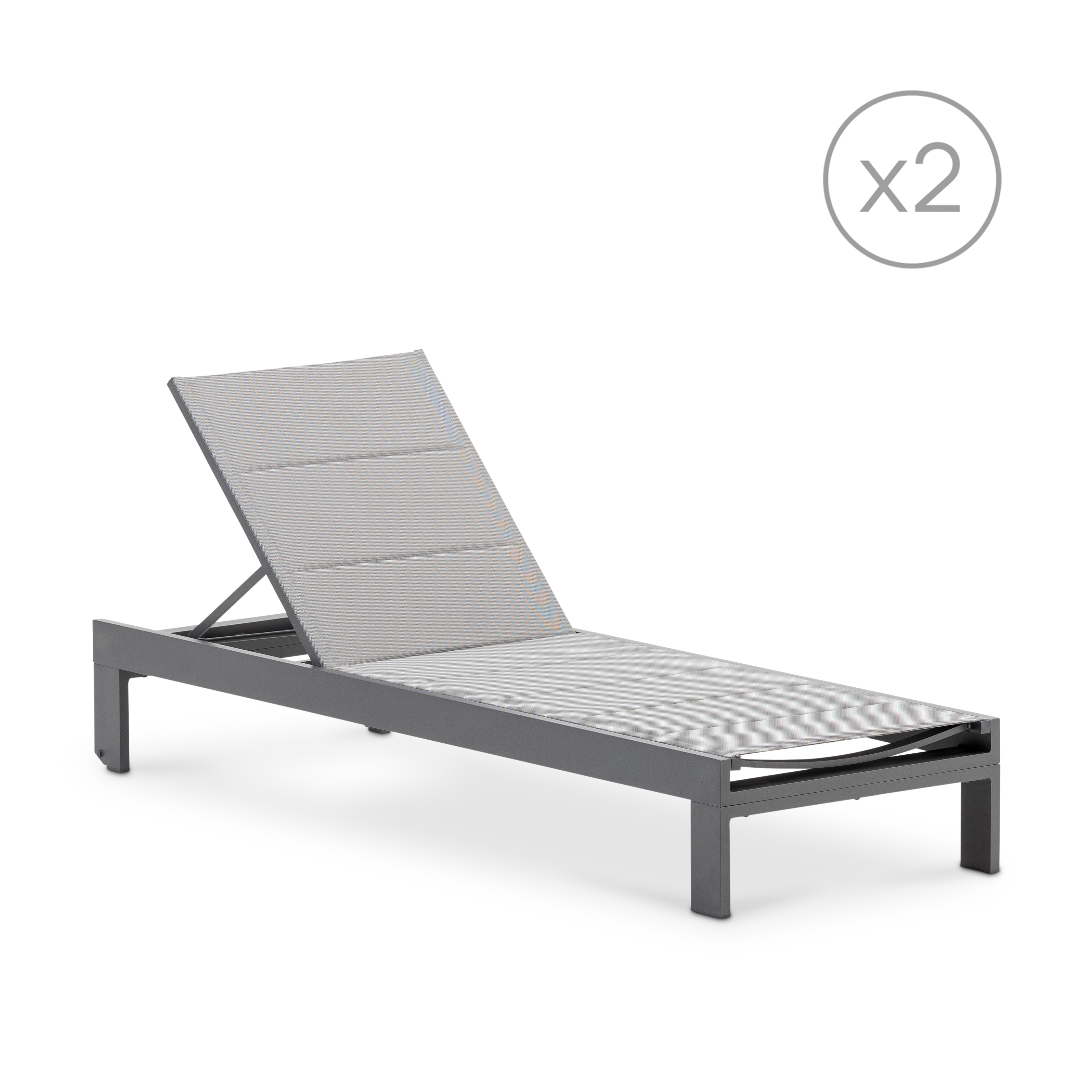Pack 2 tumbonas sin cojín de jardín long beach de aluminio gris 70x31x200 cm