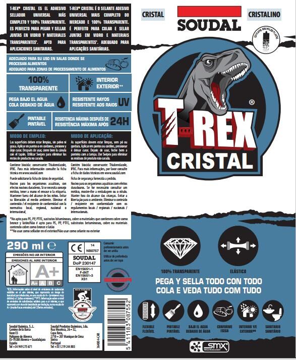 Cola e veda 290 ml transparente T-rex Cristal - 11